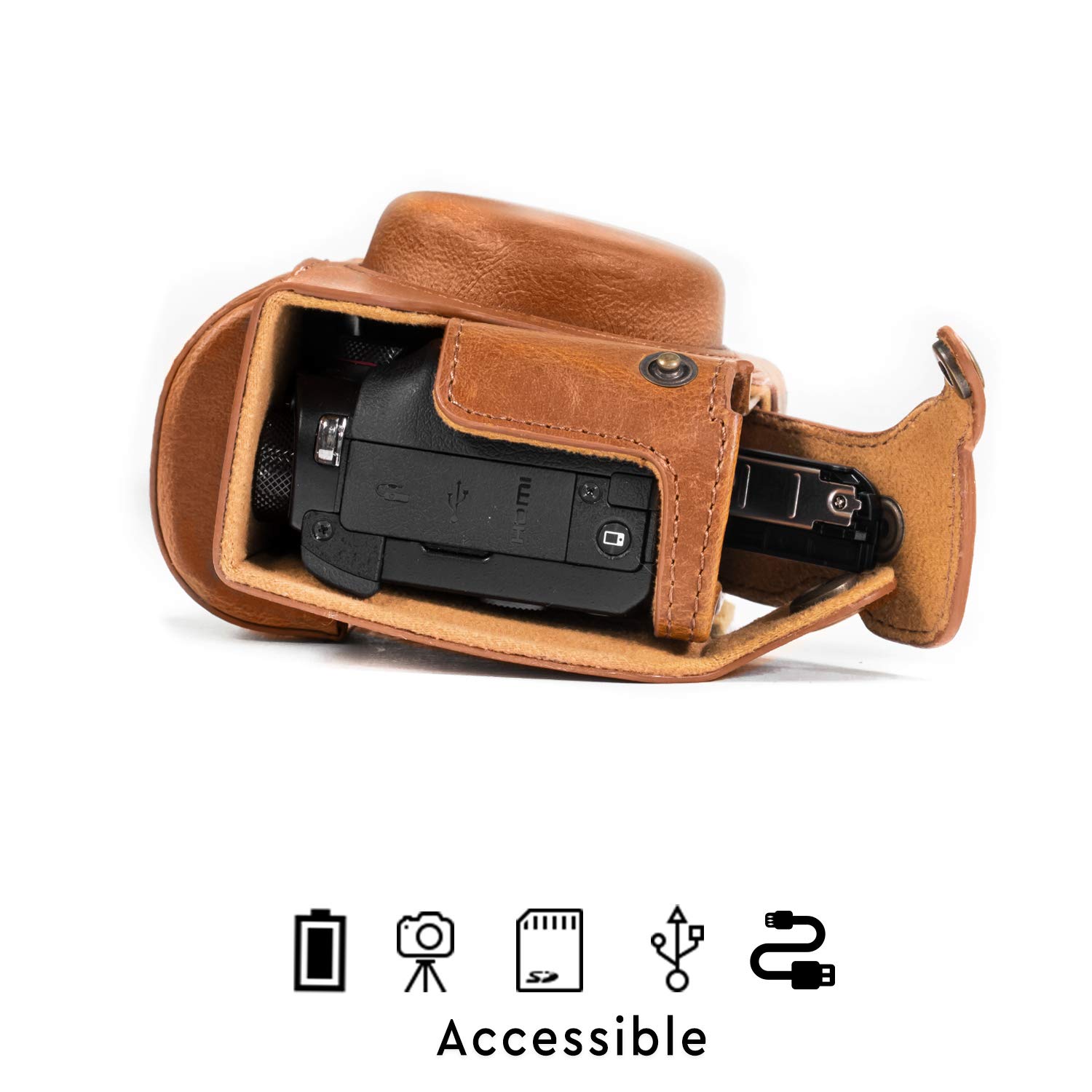 MegaGear Ever Ready PU Leather Camera Case Bag for Canon PowerShot G5 X G5X Digital Camera - Light Brown (MG689) - Perfect for Travel, Photography & Everyday Protection