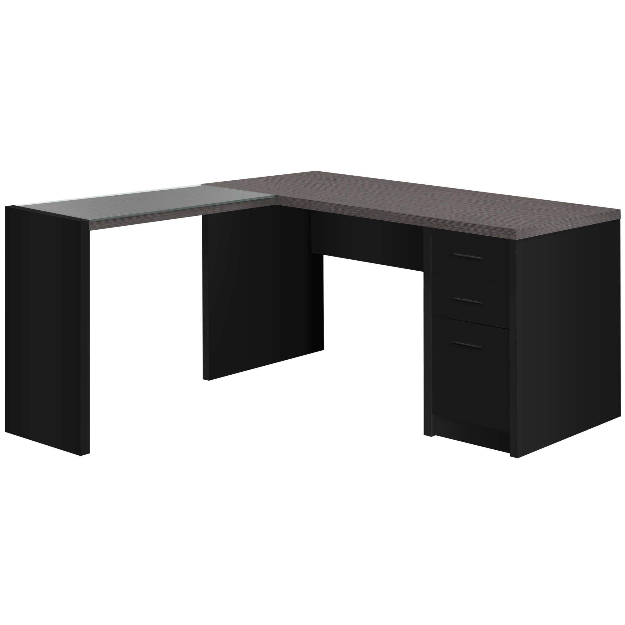 Offex Modern L-Shaped Corner Computer Desk with Storage Drawers - Black, Clear, Gray | Home Office Desk for Small Spaces, Gaming & Workstation Setup