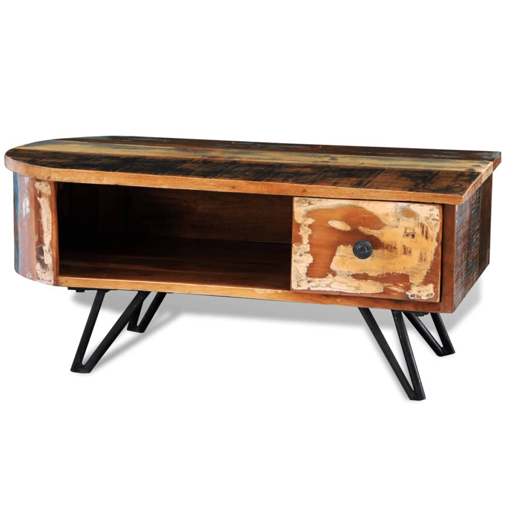 Rustic Reclaimed Wood Coffee Table with Sturdy Iron Pin Legs - Perfect for Living Room, Lounge, and Farmhouse Decor