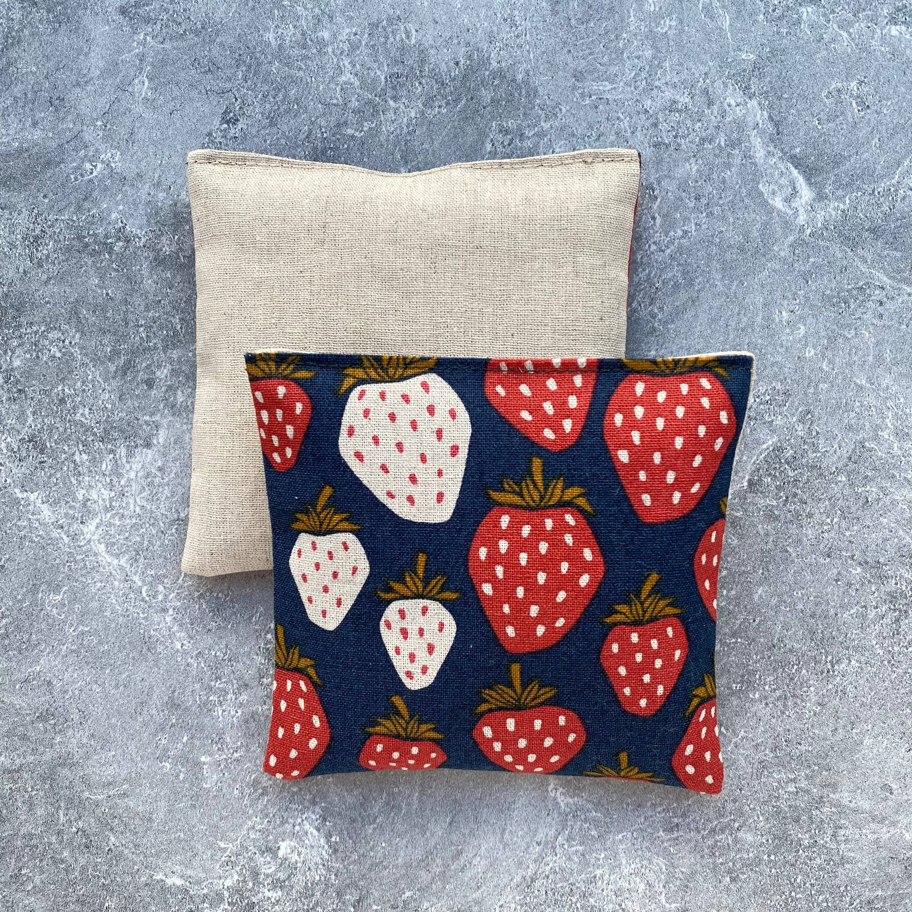 Lavender Sachet Bundle - Navy Blue Strawberry Canvas Scented Bags for Drawers, Closets & Gift Giving | Aromatherapy Home Decor