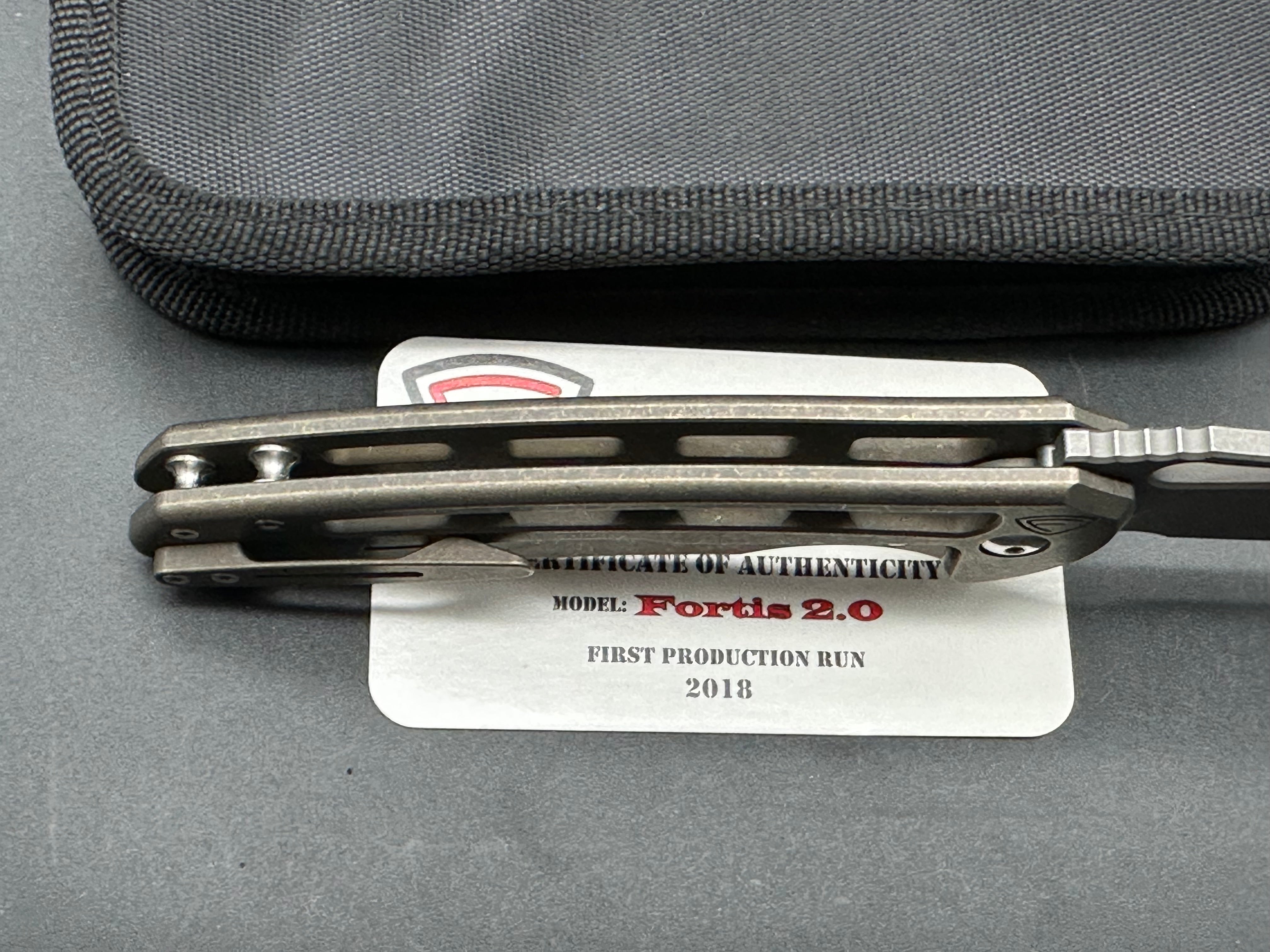 Ferrum Forge Pro Series Fortis 2.0 Folding Knife - Stonewashed CPM S35VN Blade & Bronze Anodized Titanium Handles - EDC Pocket Knife for Outdoor, Camping, Hiking and Survival Gear