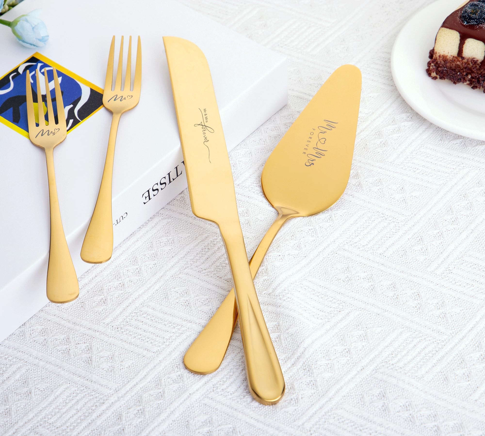 Elegant Gold Wedding Cake Knife and Server Set - Premium Cake Cutting Utensils for Bridal Showers, Anniversary Gifts & Special Occasions