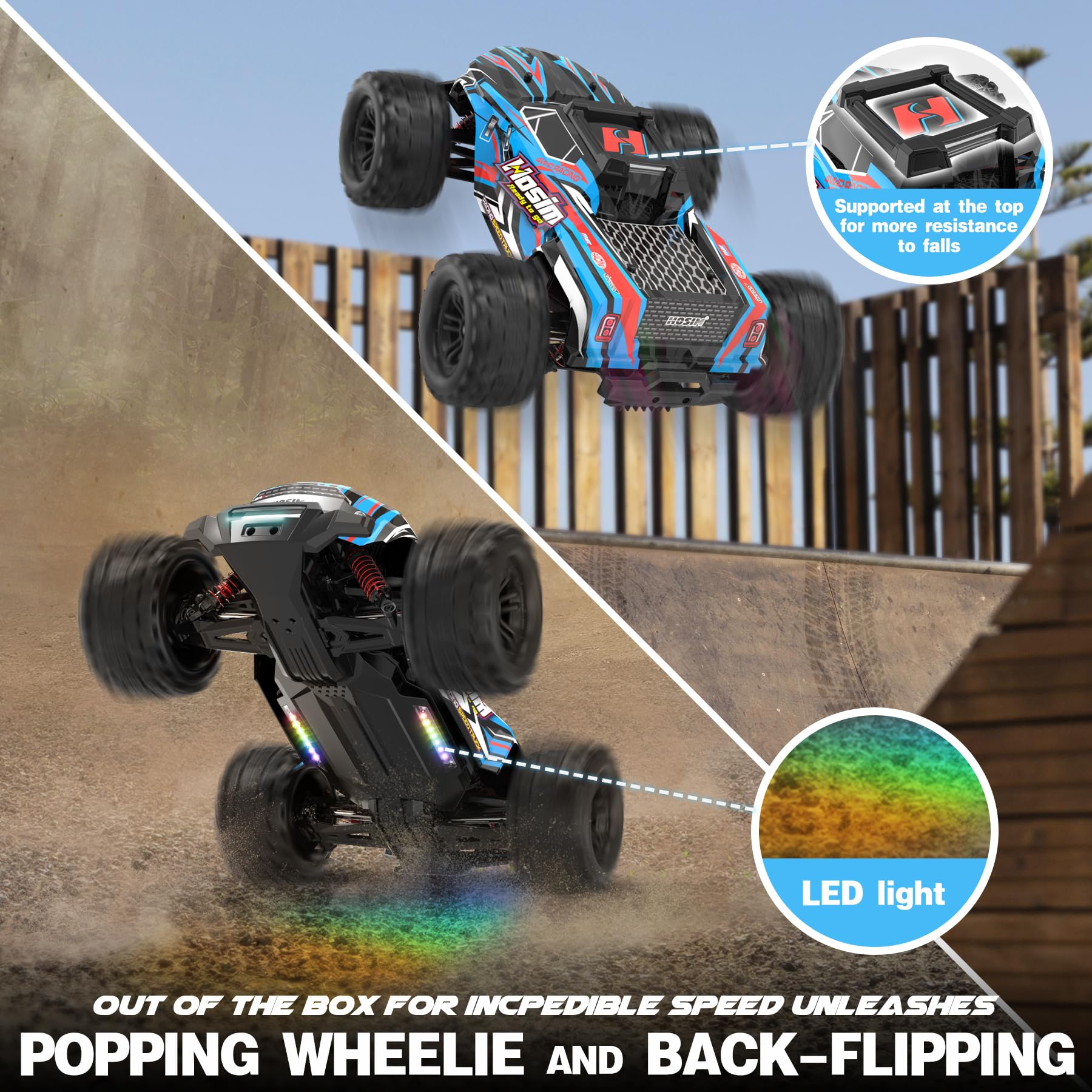 **Hosim 1:14 Scale RC Cars with Colorful LED Lights - 40+ KPH High-Speed Remote Control Car, 4WD Off-Road Waterproof RC Trucks for Boys, Kids & Adults - Perfect for Outdoor Racing, Crawling & Jumping**