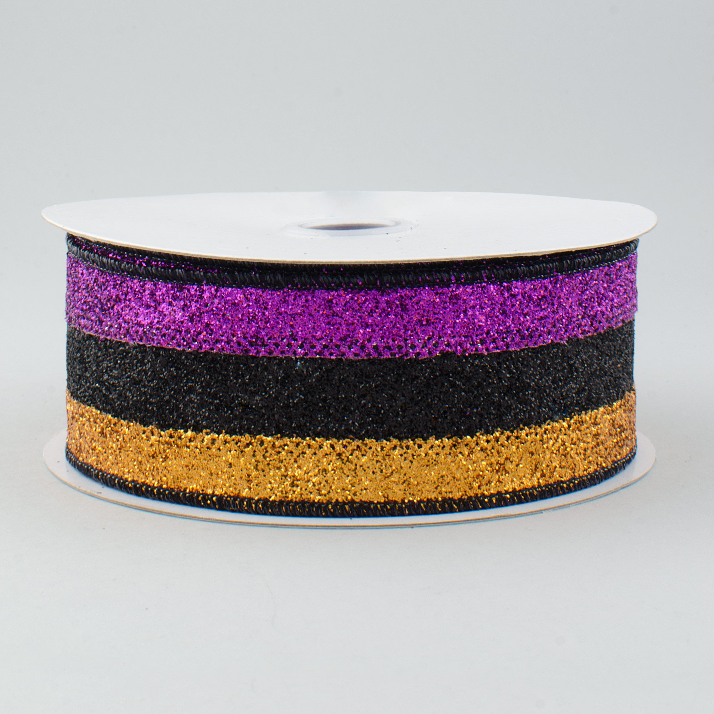 1.5 Inch Glitter Stripe Ribbon - Purple, Black & Copper Metallic Decorative Ribbon (10 Yards) for Gift Wrapping, DIY Crafts, Party Decorations & Scrapbooking