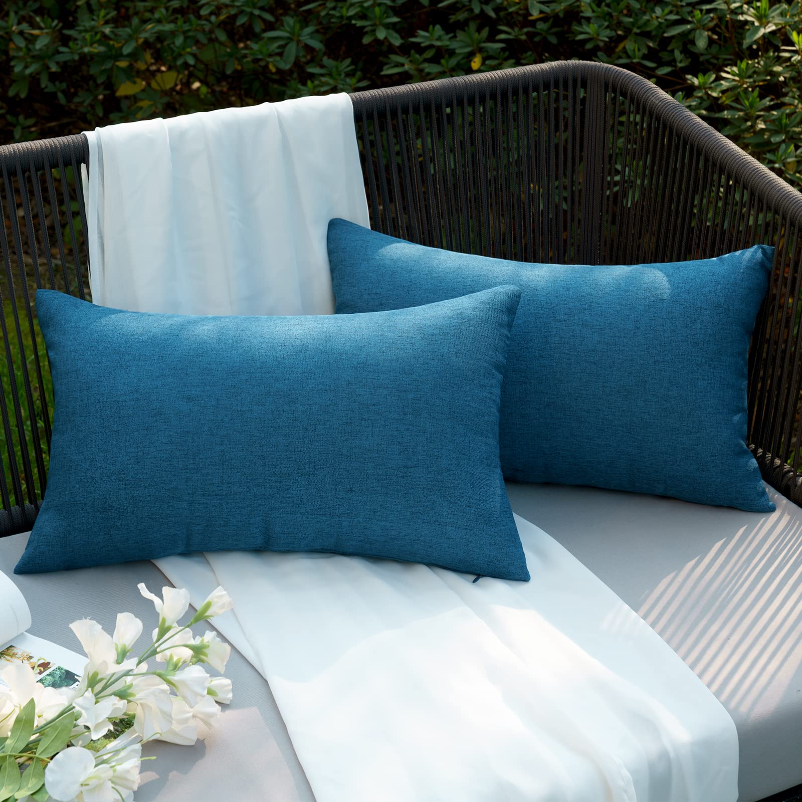 Waterproof Navy Blue Outdoor Pillow Covers 12x20 Inch - Rustic Decorative Throw Pillow Cases for Patio, Sofa, Couch, Bed & Farmhouse Decor - Set of 2 - Perfect for Outdoor Living, Home Styling & Car Accessories