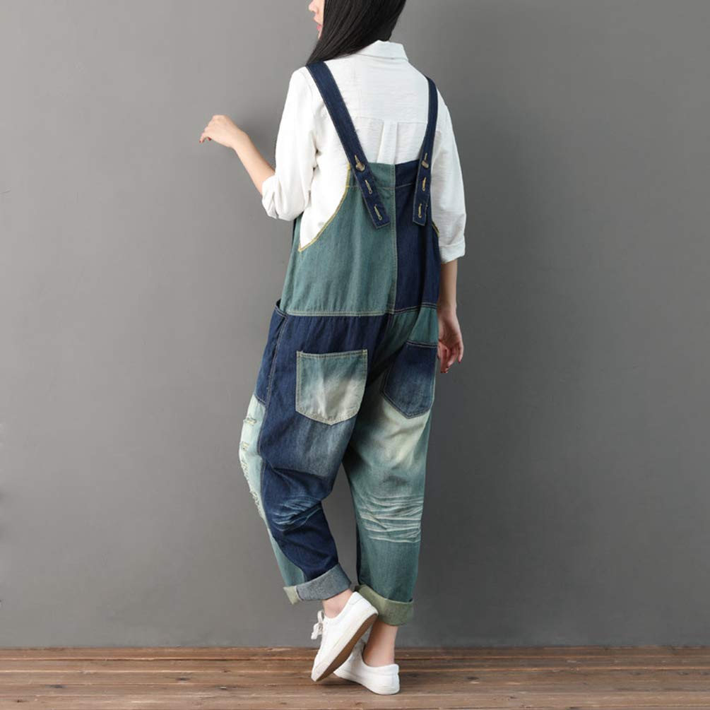 YuanDiann Women's Plus Size Denim Overalls - Baggy Wide Leg Jumpsuit with Loose Boyfriend Fit | Maternity & Casual Wear | Perfect for Everyday Outfits, Street Style & Pregnancy Comfort (Blue, Size 11)