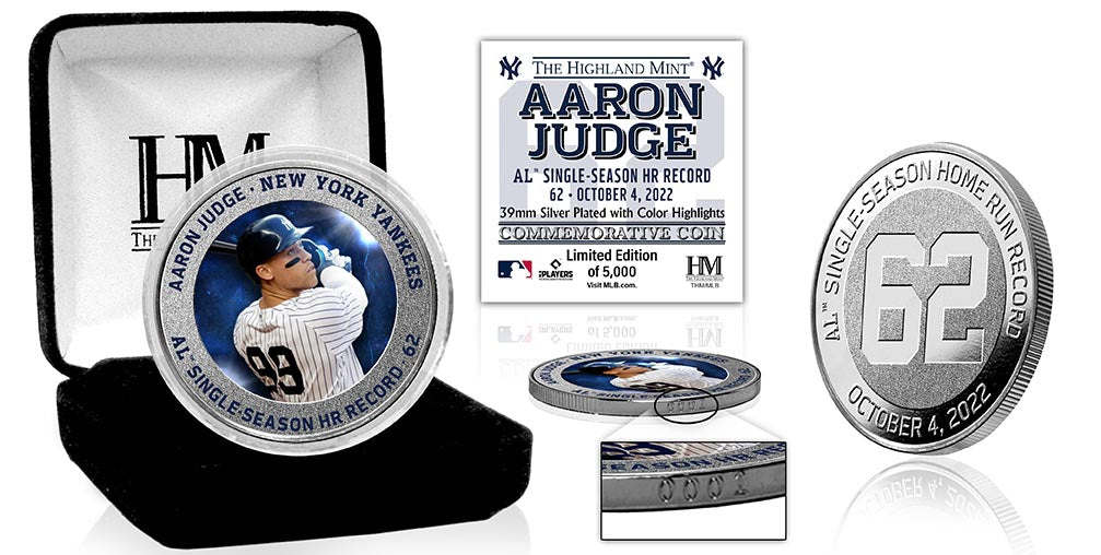 Aaron Judge 62 Home Runs Silver Coin - 2022 AL Single Season Record Holder - Perfect for Yankees Fans, Baseball Collectors & Sports Memorabilia Enthusiasts