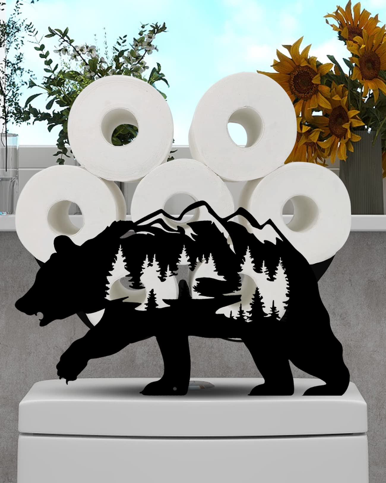 Forest Bear Toilet Paper Holder Stand - Metal Animal-Themed Bathroom Tissue Storage with 8-Roll Capacity, Freestanding Decorative Toilet Paper Basket for Home & Office Bathroom Decor