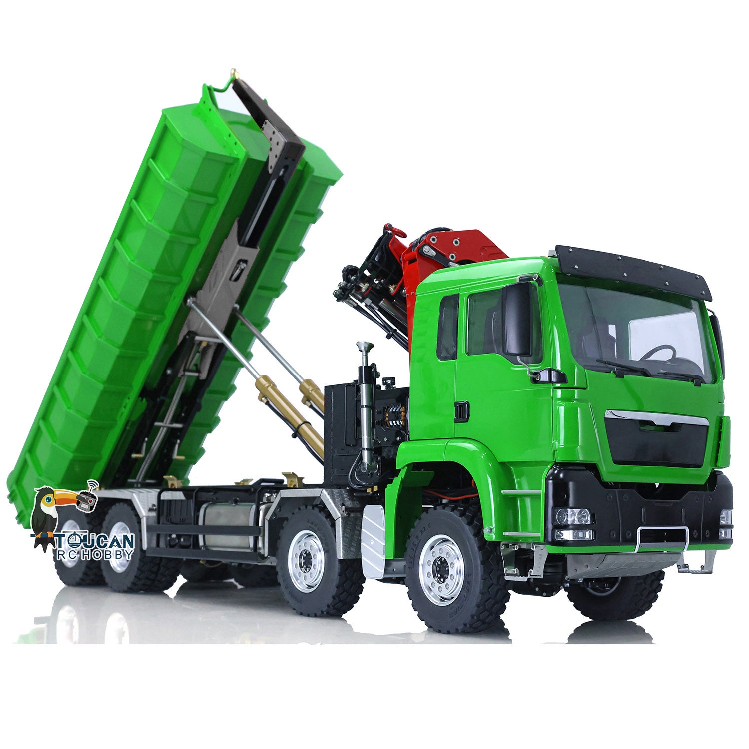1/14 Scale LESU 8x8 Radio Controlled Hydraulic Dump Truck - Metal RC Construction Vehicle with Crane, ESC, Servo, Lights & Sound System - Perfect for Construction Site Play and Collectors