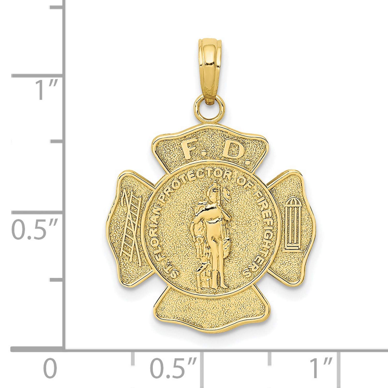 10K Yellow Gold Firefighter Badge Pendant with Saint Florian Charm - 22mm x 19mm Religious Jewelry for Firemen, EMS & First Responders - Perfect for Gifts, Appreciation & Daily Wear