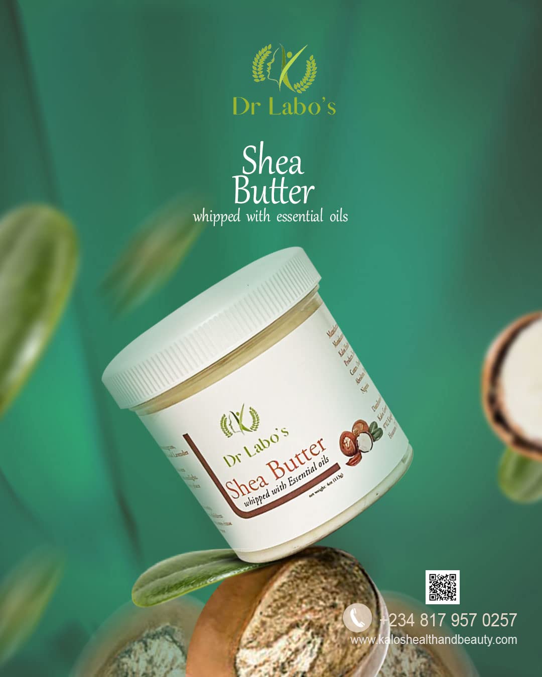 DR LABO'S Whipped Shea Butter with Essential Oils - 100% Raw Unrefined African Shea Butter for Skin, Hair & Nails Care - Deep Moisturizing & Nourishing Treatment for Dry Skin, Natural Hair Growth & Cuticle Repair - Perfect for Daily Skincare Routine & Spa Treatments