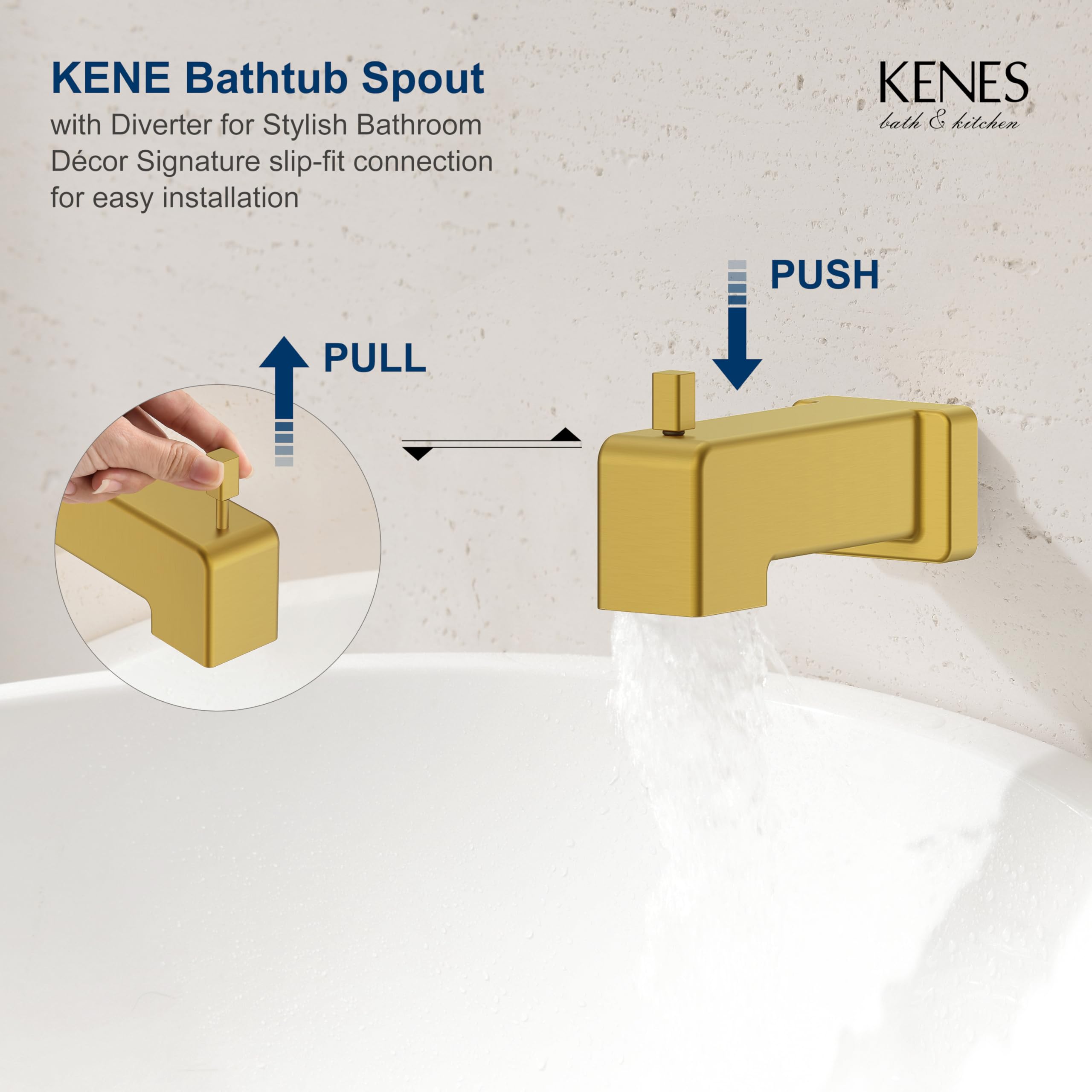 Premium Brushed Gold Shower Faucet Set - Modern Square Tub & Shower Trim Kit with Single-Spray Shower Head & Included Valve (KE-6024A-4) | Perfect for Bathroom Renovation & Luxury Spa Experience
