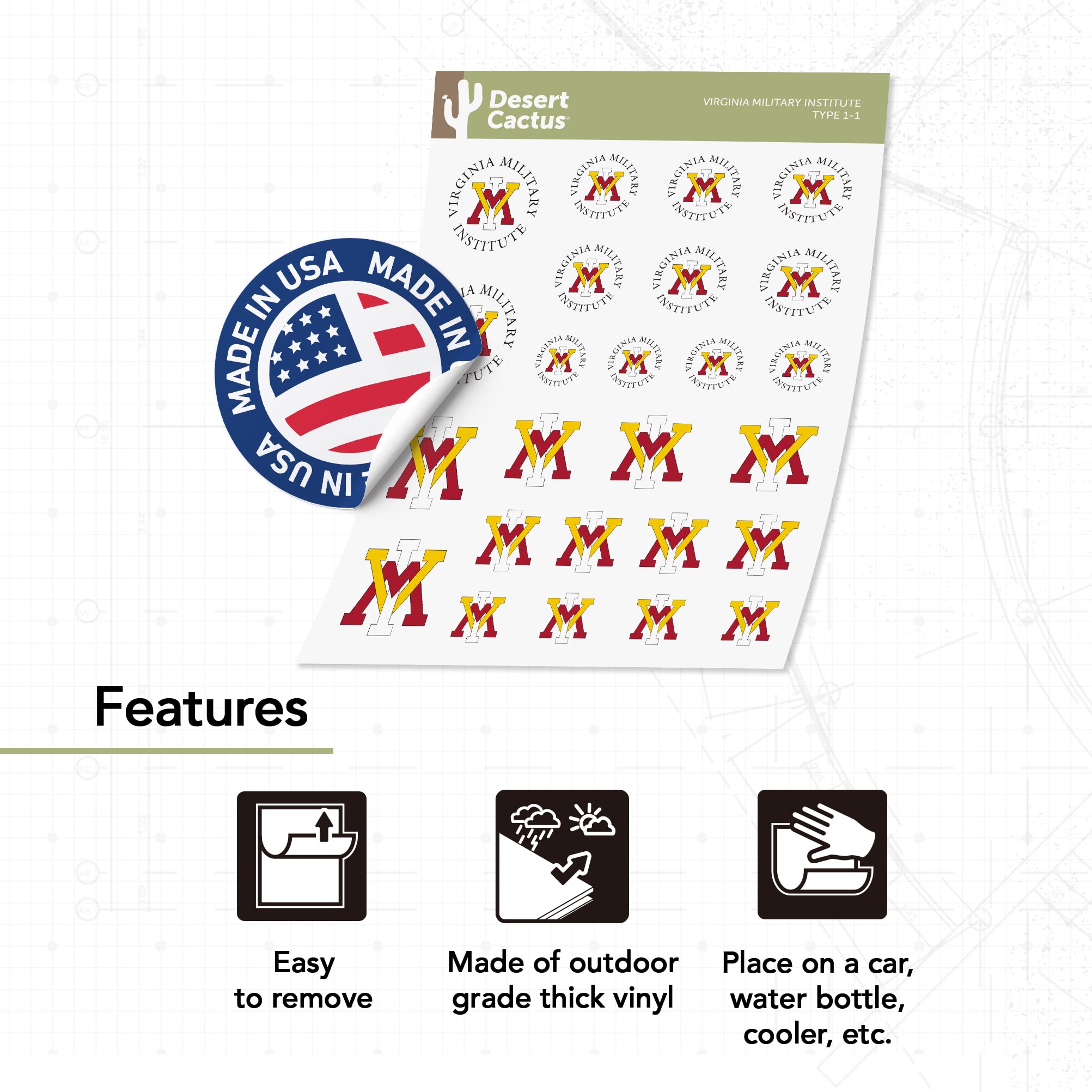 VMI Keydets Vinyl Decal Sticker - Desert Cactus Design for Laptop, Water Bottle, Car & Scrapbook - Durable Military Institute Decals for College Pride & School Spirit - Perfect for Alumni Gifts & Game Day Accessories