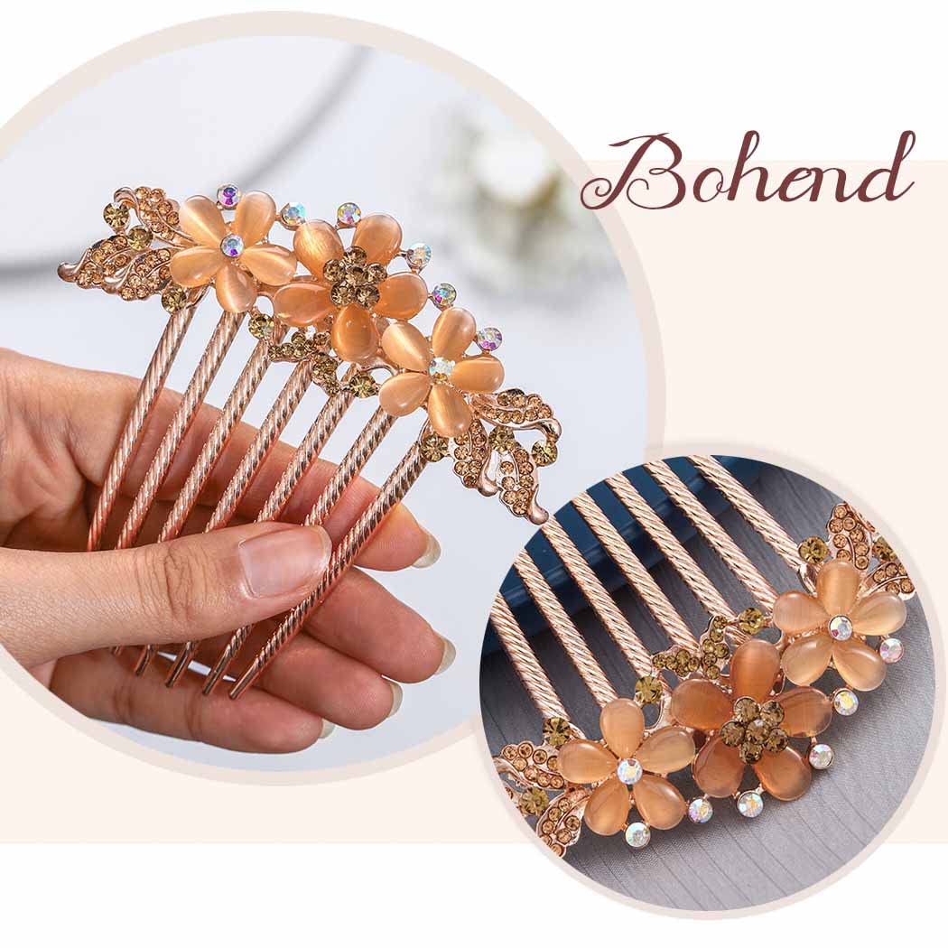 Bohend Rhinestone Hair Comb - Crystal Hair Barrettes for Women & Girls | Elegant Bridal Hair Accessories | Perfect for Weddings, Prom & Special Occasions (Champagne)
