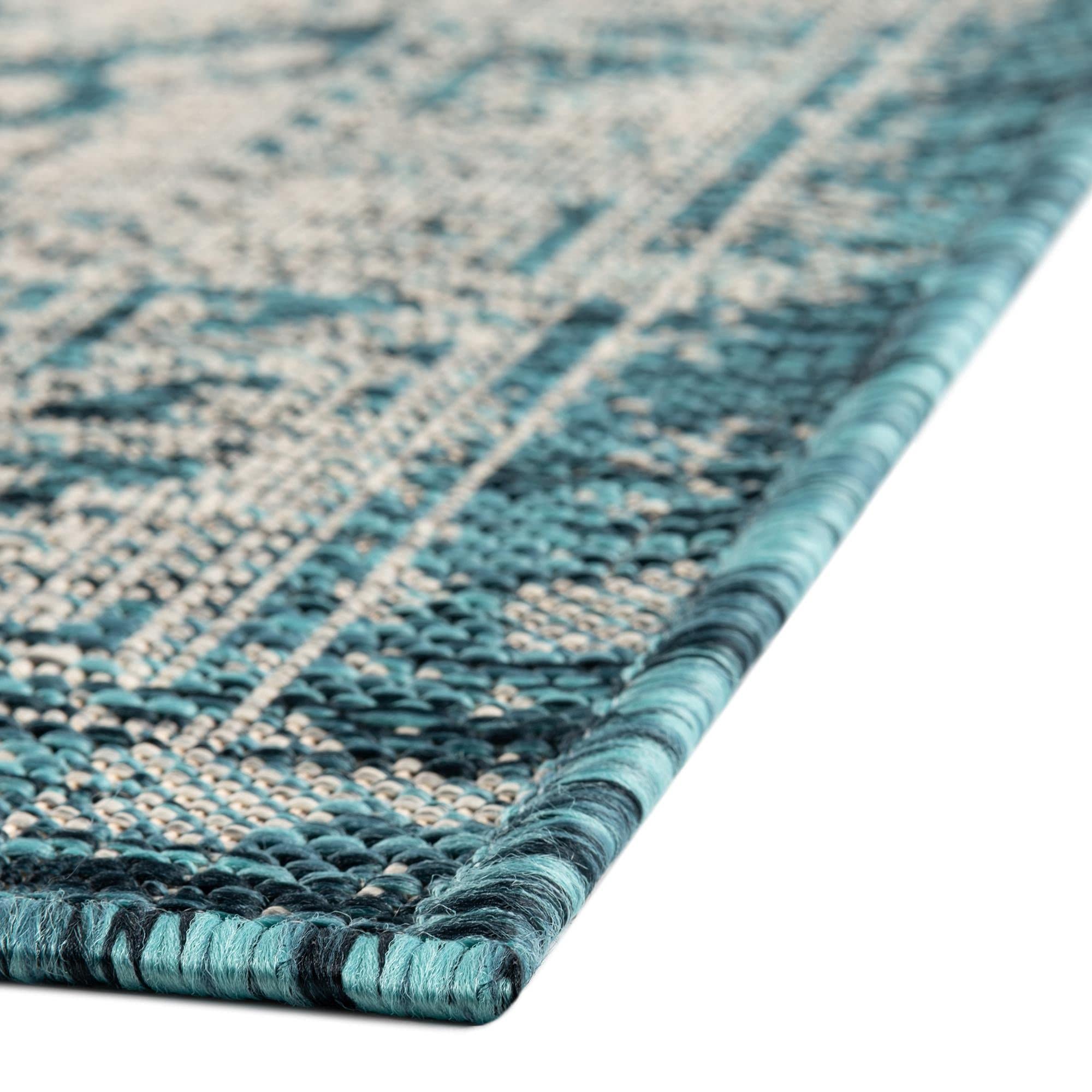 Aztec Flatweave Outdoor Rug 10' x 14' Teal - Durable & Stylish Area Rug for Patio, Deck, or Sunroom - Perfect for Living Rooms, Large Dining Areas & Open Floor Plans