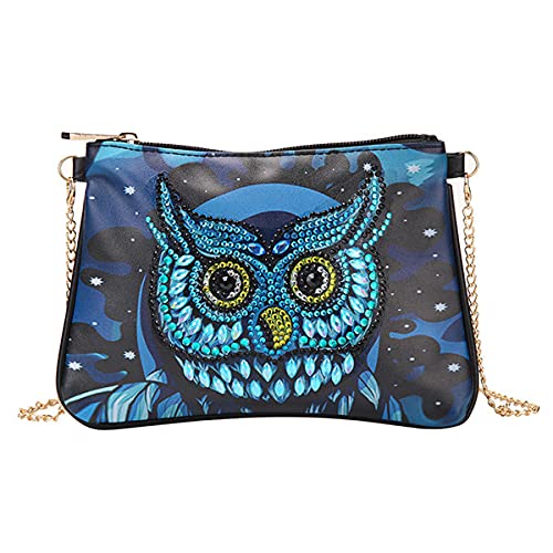 Diamond Painting Owl Crossbody Bag for Women - Small Leather Wallet Shoulder Purse with Zipper, DIY Special Shaped Handbag for Kids & Adults | Perfect for Makeup, Travel & Everyday Use