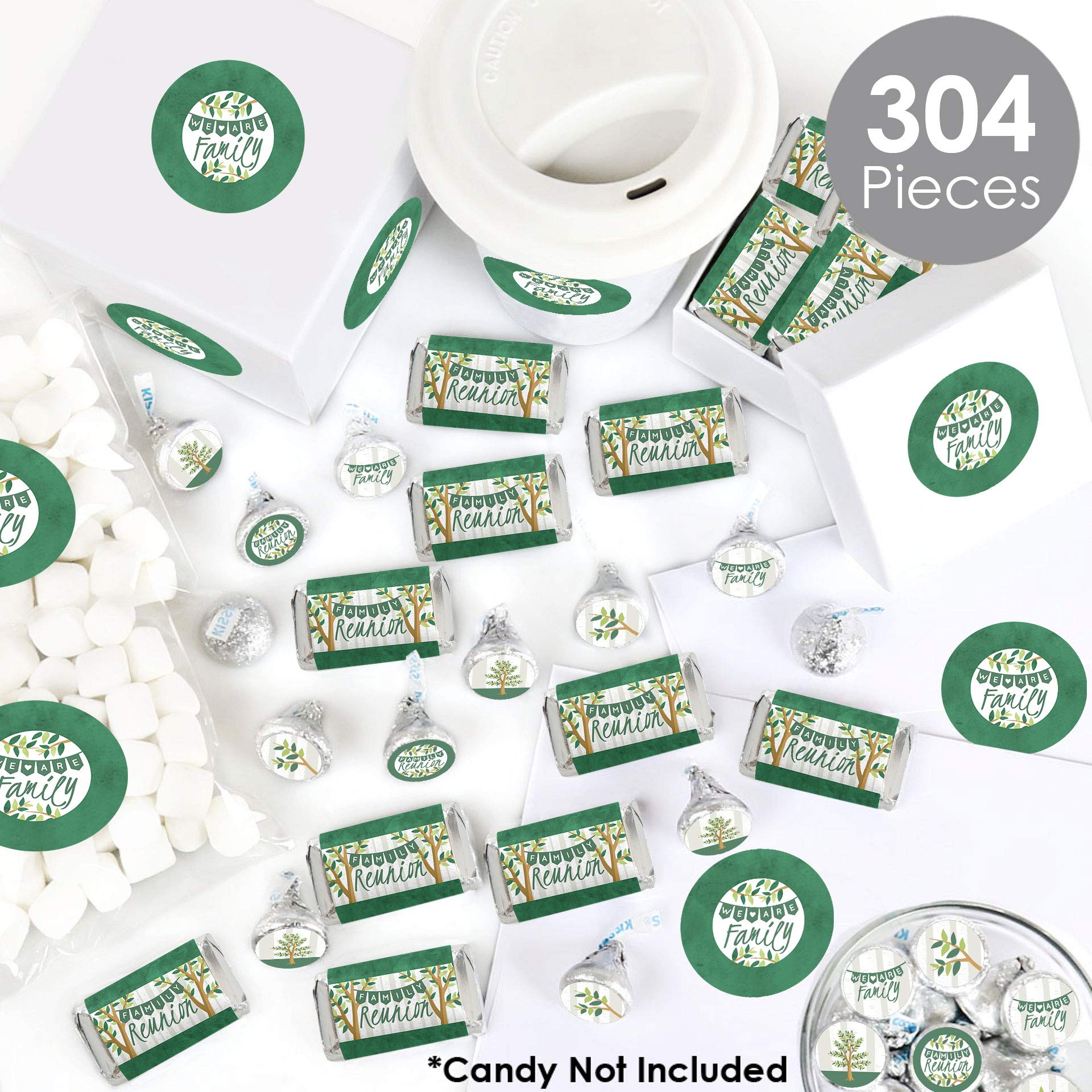 Big Dot of Happiness Family Tree Reunion Candy Wrappers & Stickers Kit - 304pcs Mini Candy Bar Wrappers, Round & Circle Stickers for Family Gathering Party Favors - Perfect for Reunions, Birthday Parties & DIY Crafts