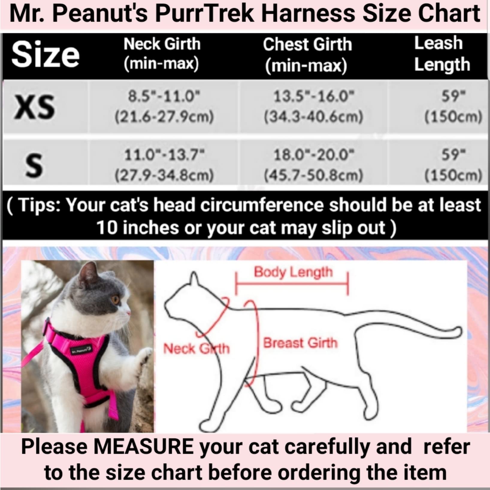 Mr. Peanut's PurrTrek Reflective Cat Harness and Leash Set - Small Pink Adjustable Safety Vest for Outdoor Adventures, Night Walks & Travel with Your Feline Friend