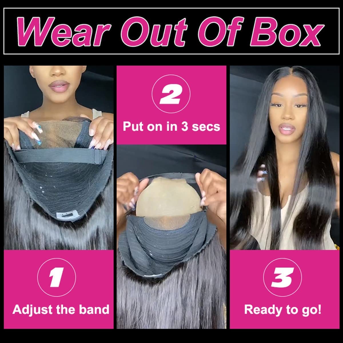 4x4 Deep Wave Lace Front Wig Human Hair - Glueless Wear & Go Wig with Transparent Lace Closure for Black Women - Pre Cut No Glue Natural Color 28 Inch - Perfect for Daily Wear, Parties, and Special Occasions