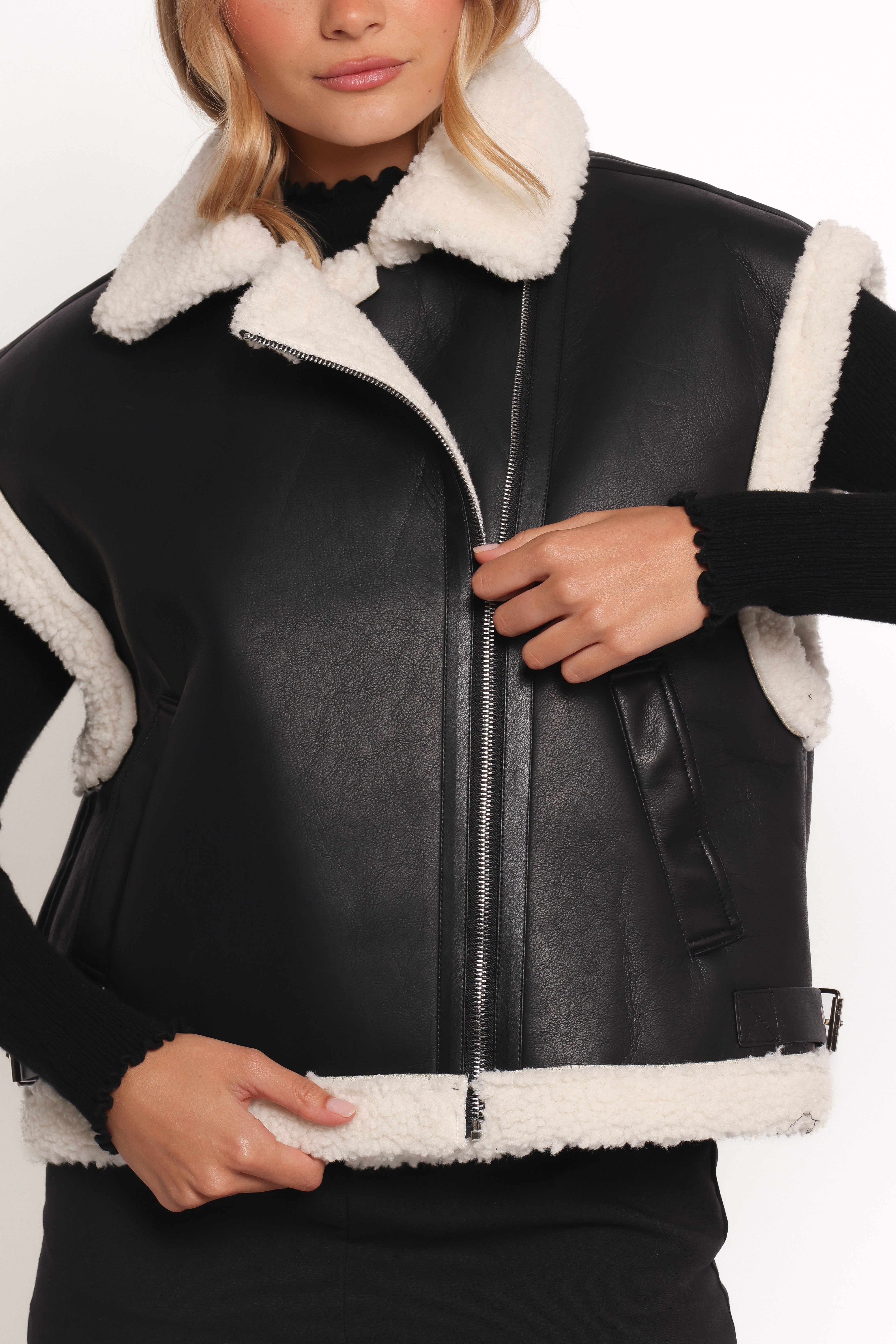 Kayden Faux Shearling Lined Vest for Women - Winter Warm Fleece Lined Puffer Vest Jacket, Black | Cozy Outerwear for Casual Outings & Outdoor Activities