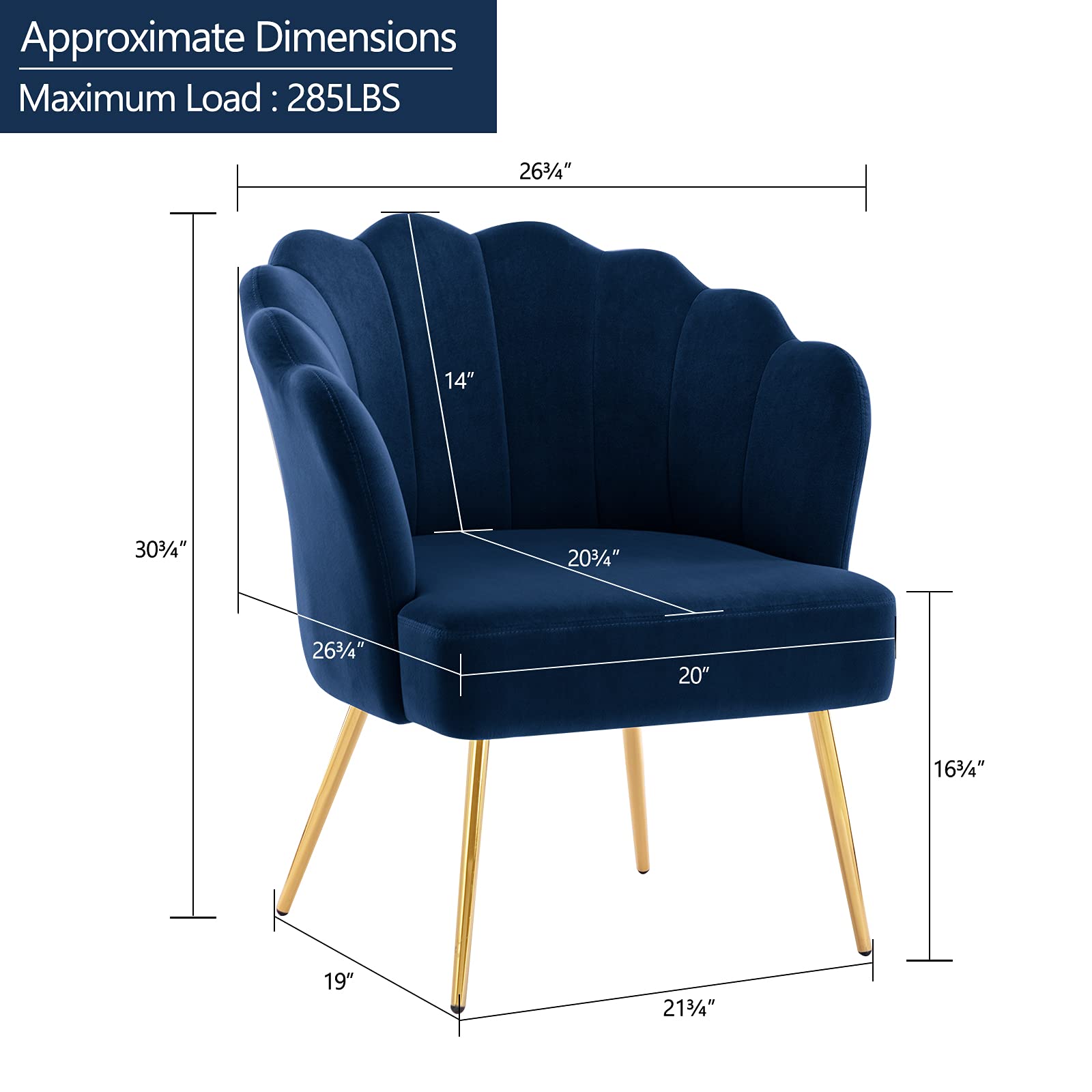 DUHOME Velvet Upholstered Accent Chair with Golden Metal Legs - Comfortable Makeup Vanity Chair, Desk & Reception Chair for Living Room, Bedroom, Office - Perfect for Home Decor, Guest Seating & Beauty Stations (Blue)