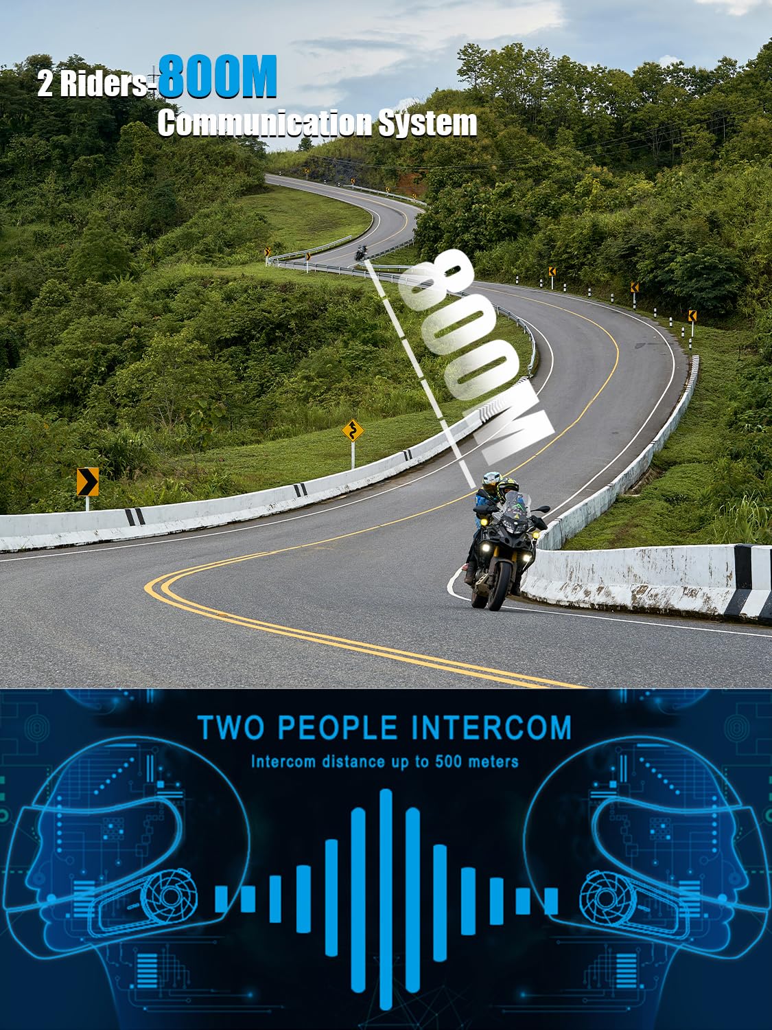 Maxto MX1 Motorcycle Bluetooth Headset - 2 Pack Universal Intercom System for Riders | 800M Range, HiFi Stereo Sound, IPX6 Waterproof, Call & Music Control | Perfect for Motorcycle Helmets, Group Riding & Adventure Tours