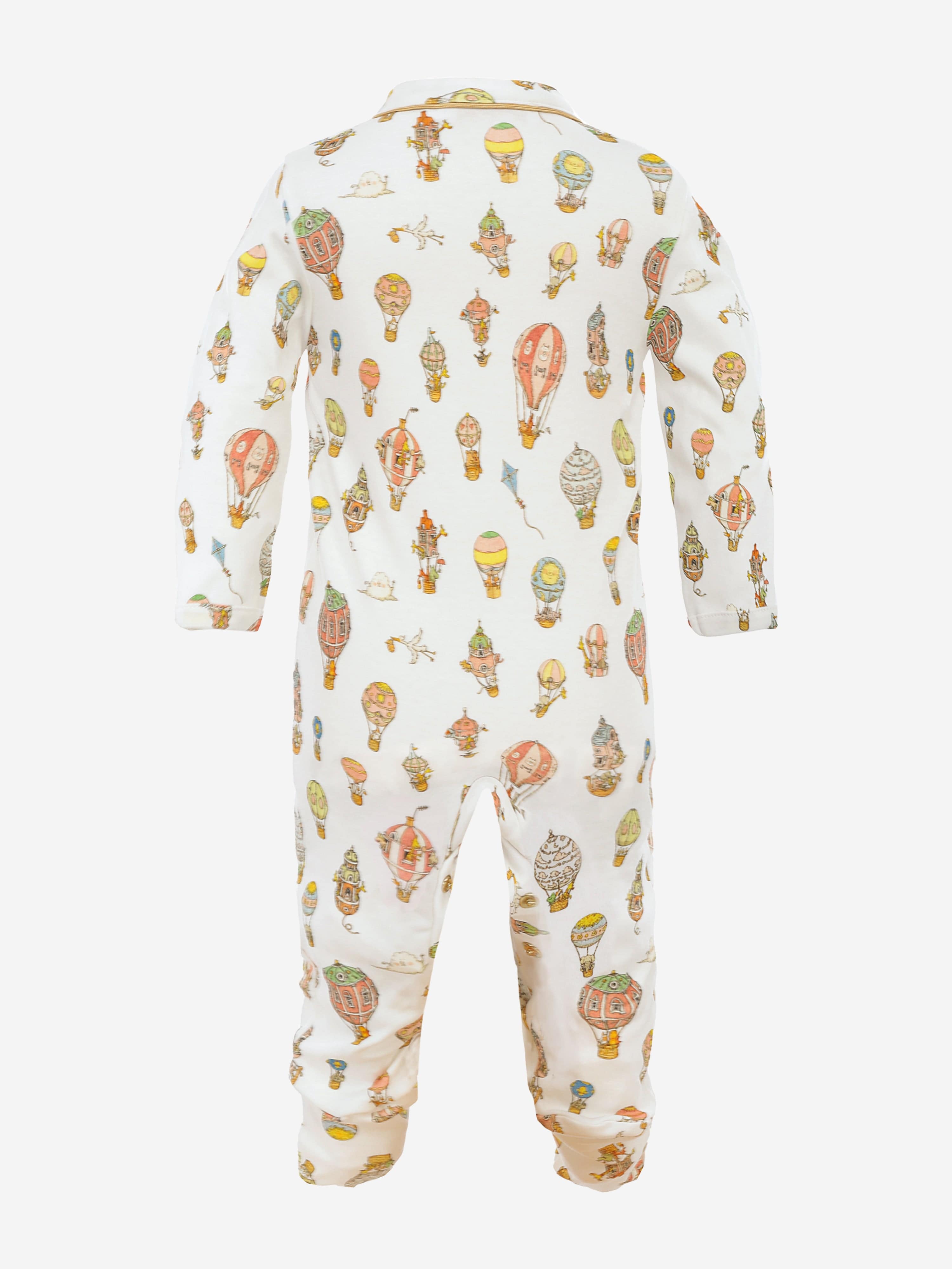 Atelier Choux Baby Hot Air Balloons Classic White Playsuit - Soft Organic Cotton Romper for Newborns & Infants - Perfect for Playdates, Photo Shoots & Special Occasions