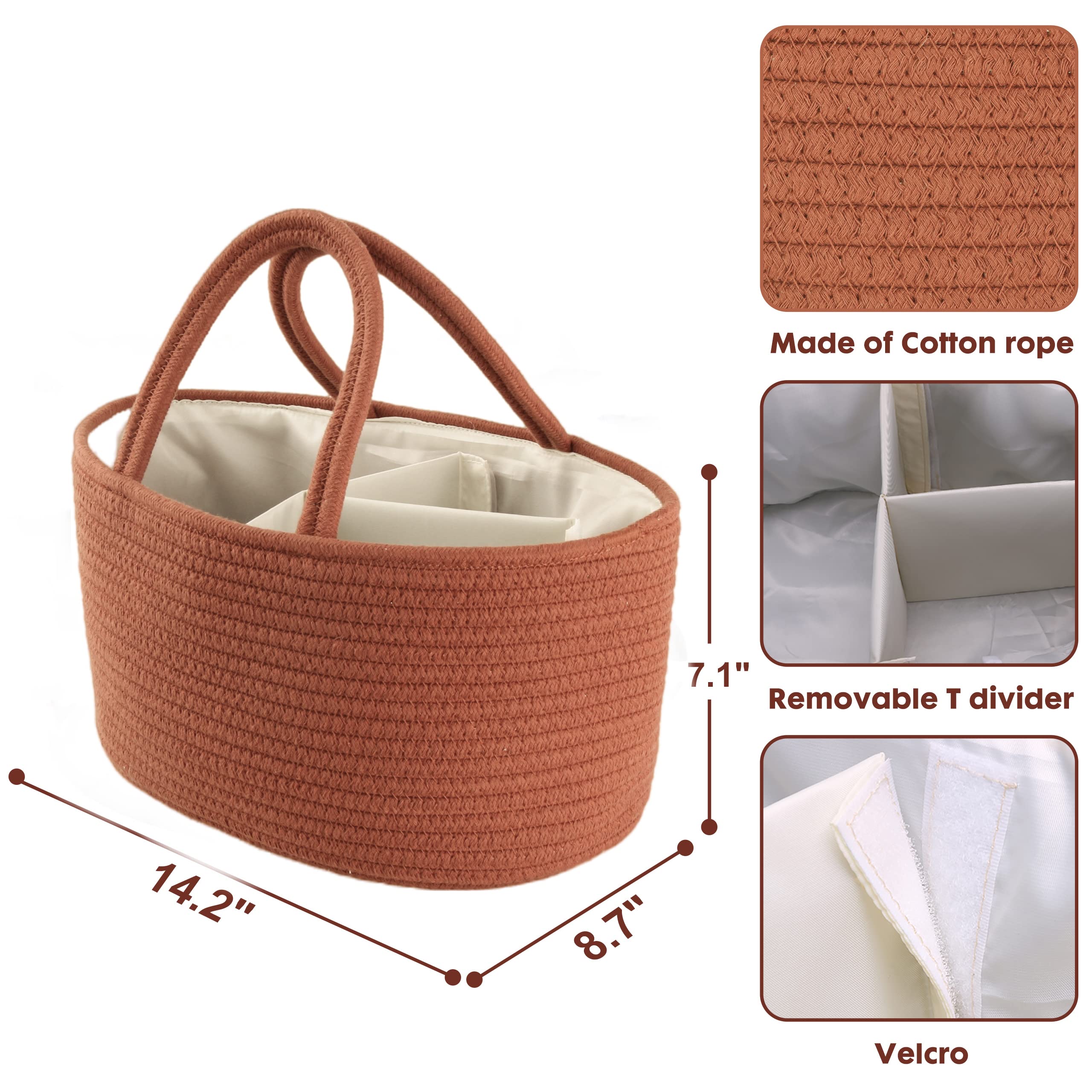 Baby Diaper Caddy Organizer - Cotton Rope Storage Bin Basket for Nursery, Changing Table & Travel - Portable Baby Essentials Holder for Boys & Girls - Perfect Baby Shower Gift & Newborn Registry Must Have (Rustic Style) - Ideal for Home Nursery, Car Trips & Diaper Changing Stations