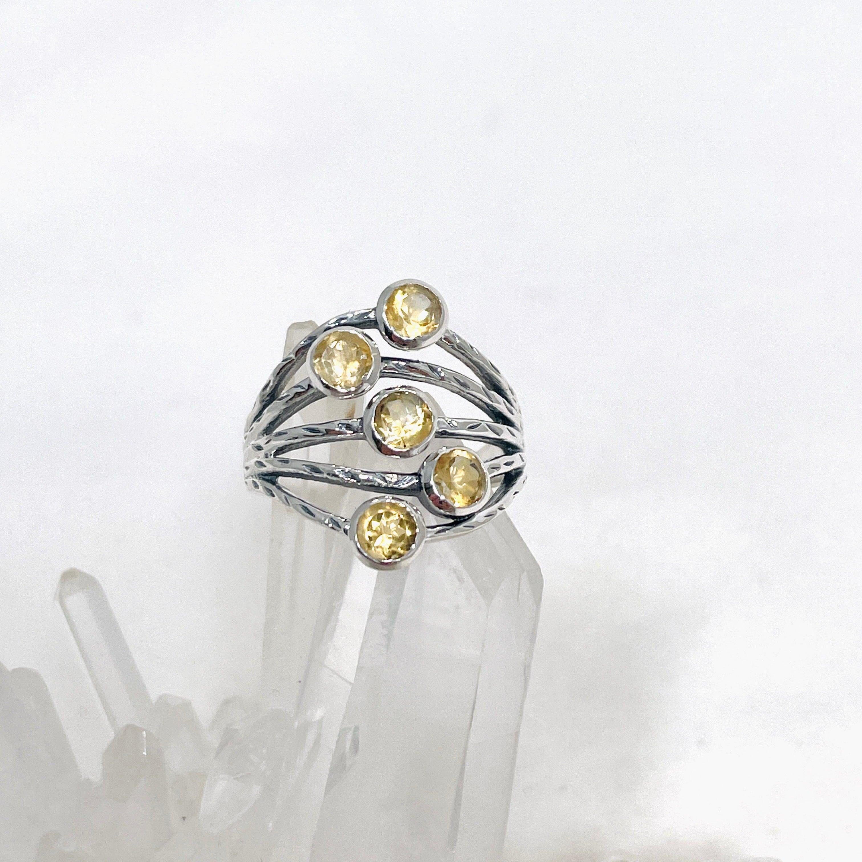 Faceted Citrine Gemstone Ring with Multi-Stone Accents R3875 - Elegant Jewelry for Women, Perfect for Parties, Weddings & Everyday Wear