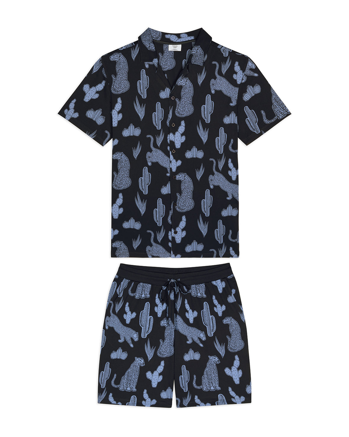 Midnight Leopard Print Short Sleeve Pajama Set for Women - Soft Sleepwear for Summer Nights & Lounge Wear