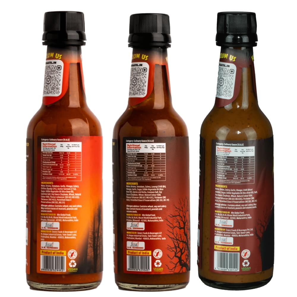Kaatil Hot Sauce Variety Pack (3 Bottles) - Medium & Super Hot Sauces with Authentic Indian Chillies & Bhoot Jolokia | Perfect for Dips, Spreads, Marinades, and Sauteing | Great Gift Set for Spicy Food Lovers | All-Natural Heat | Ideal for BBQs, Tacos, Wings & Hot Sauce Challenges