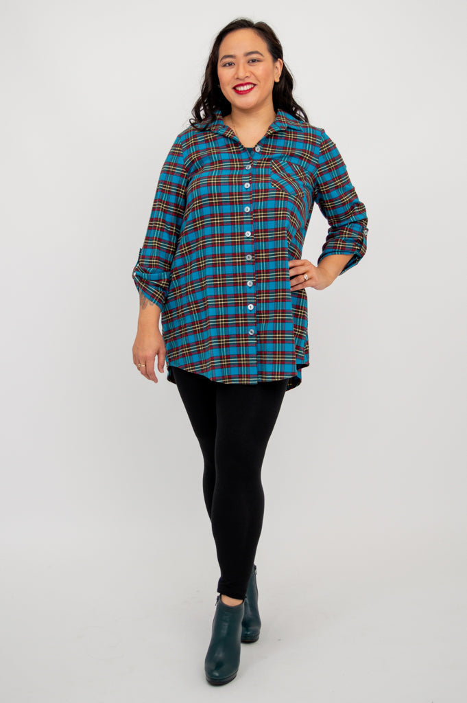 Celine Women's Cotton Plaid Tunic Top - Stylish Casual Shirt for Work, Office, and Everyday Wear