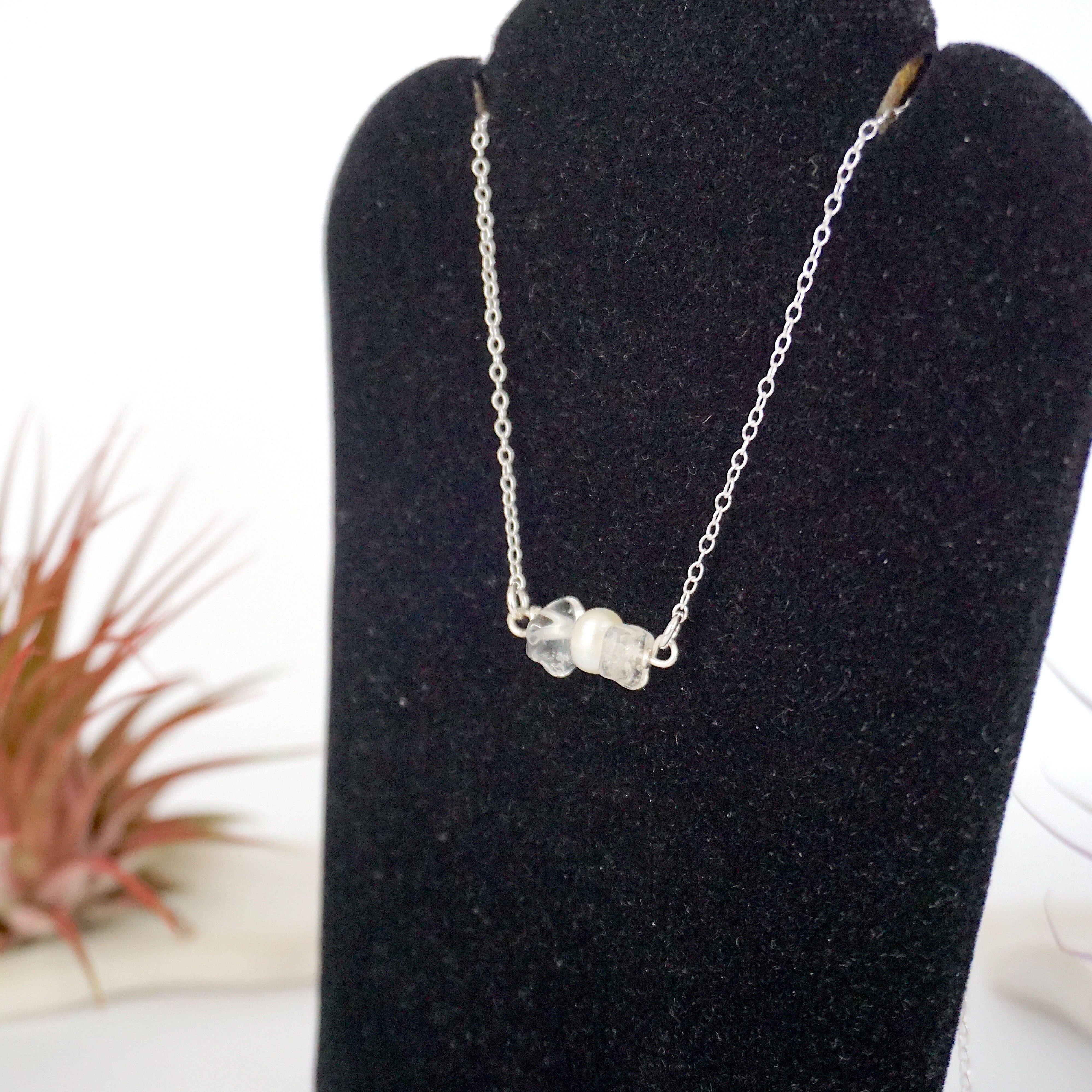 Elegant Clear Quartz & Pearl Charm Necklace for Women – Perfect for Weddings, Parties, and Everyday Wear