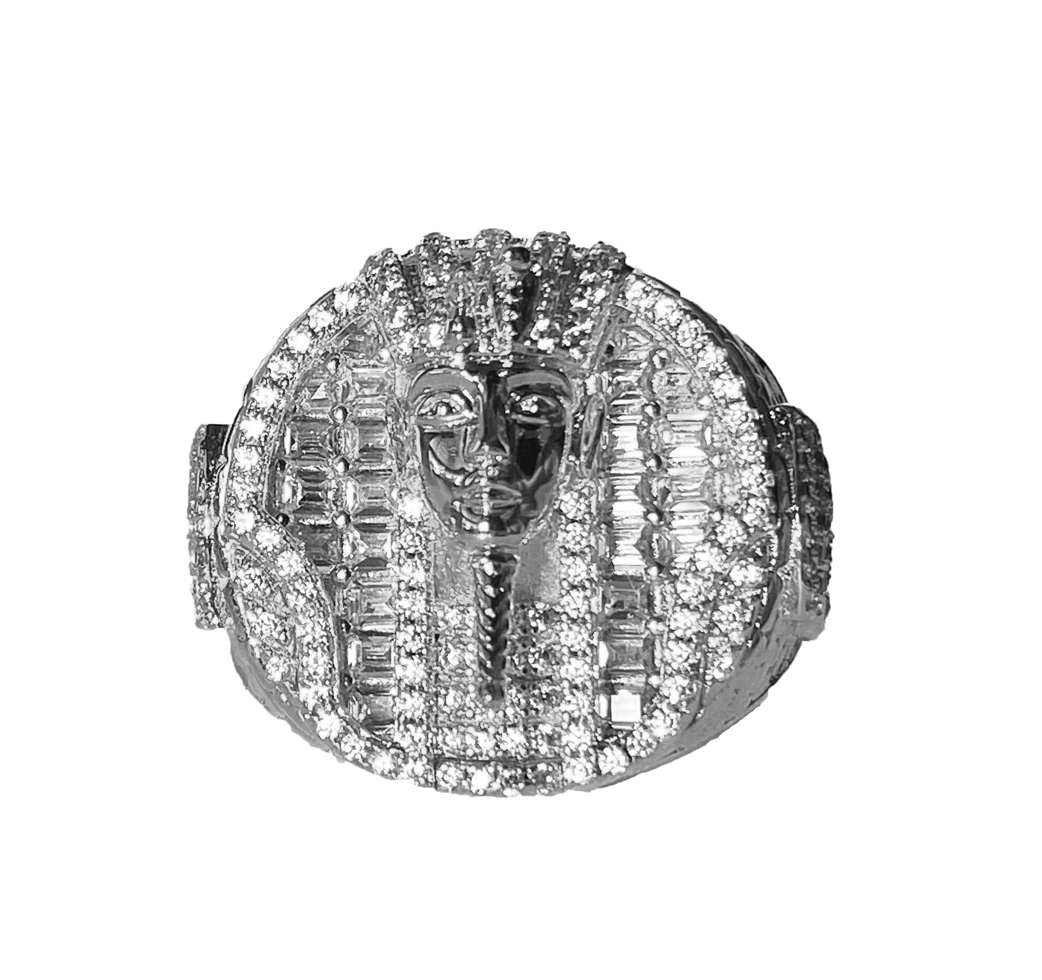 Egyptian Pharaoh Pinky Rhodium Plated CZ Iced Out Ring for Men - Hip Hop Jewelry, Wedding Band, Promise Ring, Engagement Ring (Sizes 6-10) | Perfect Gift for Birthday, Anniversary & Special Occasions