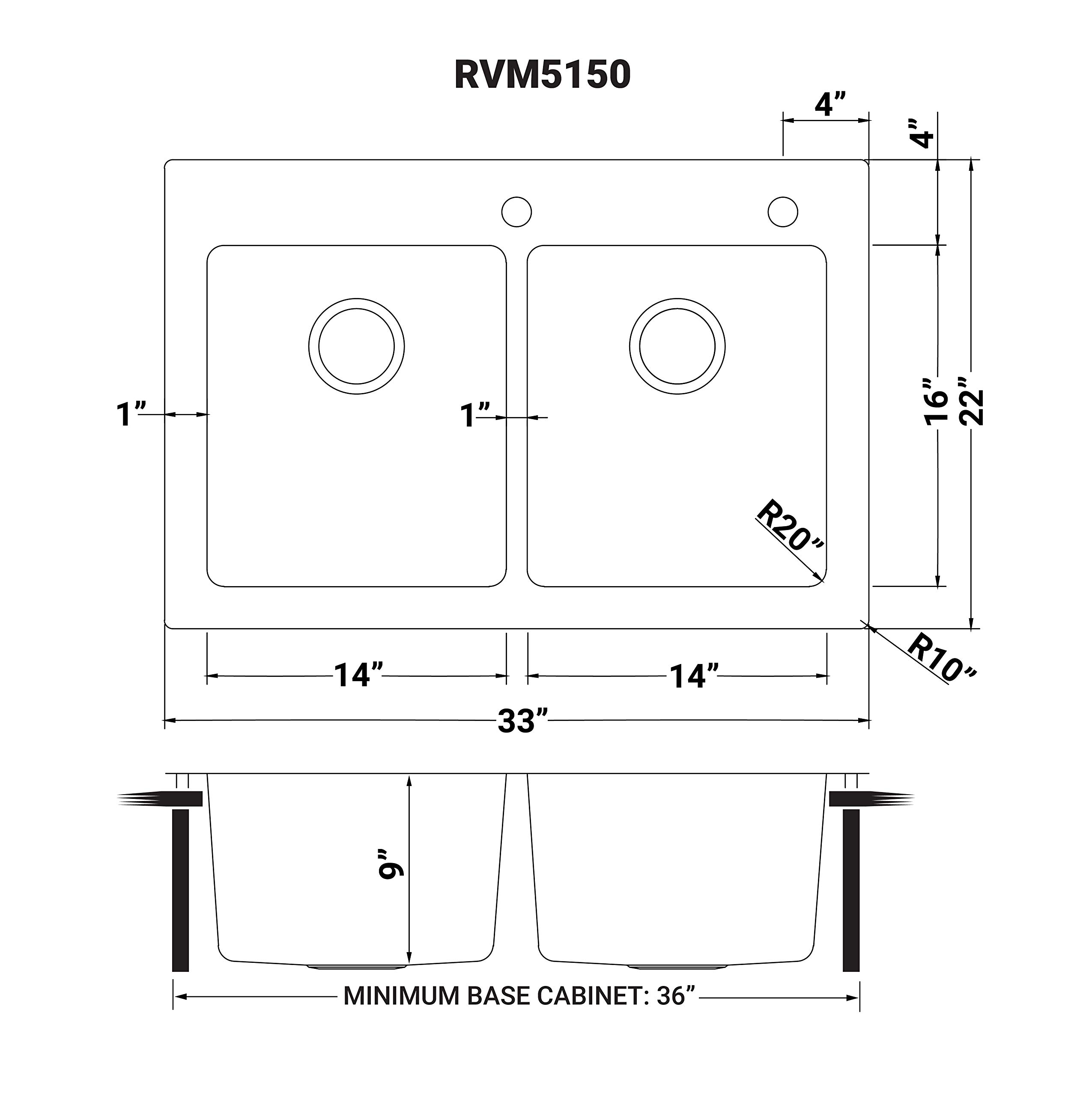 Ruvati 33 x 22 Inch Topmount Double Bowl Kitchen Sink - 16 Gauge T-304 Stainless Steel Drop-in Sink with Brushed Finish - Perfect for Modern Kitchens, Dishwashing & Food Prep (Model RVM5150)