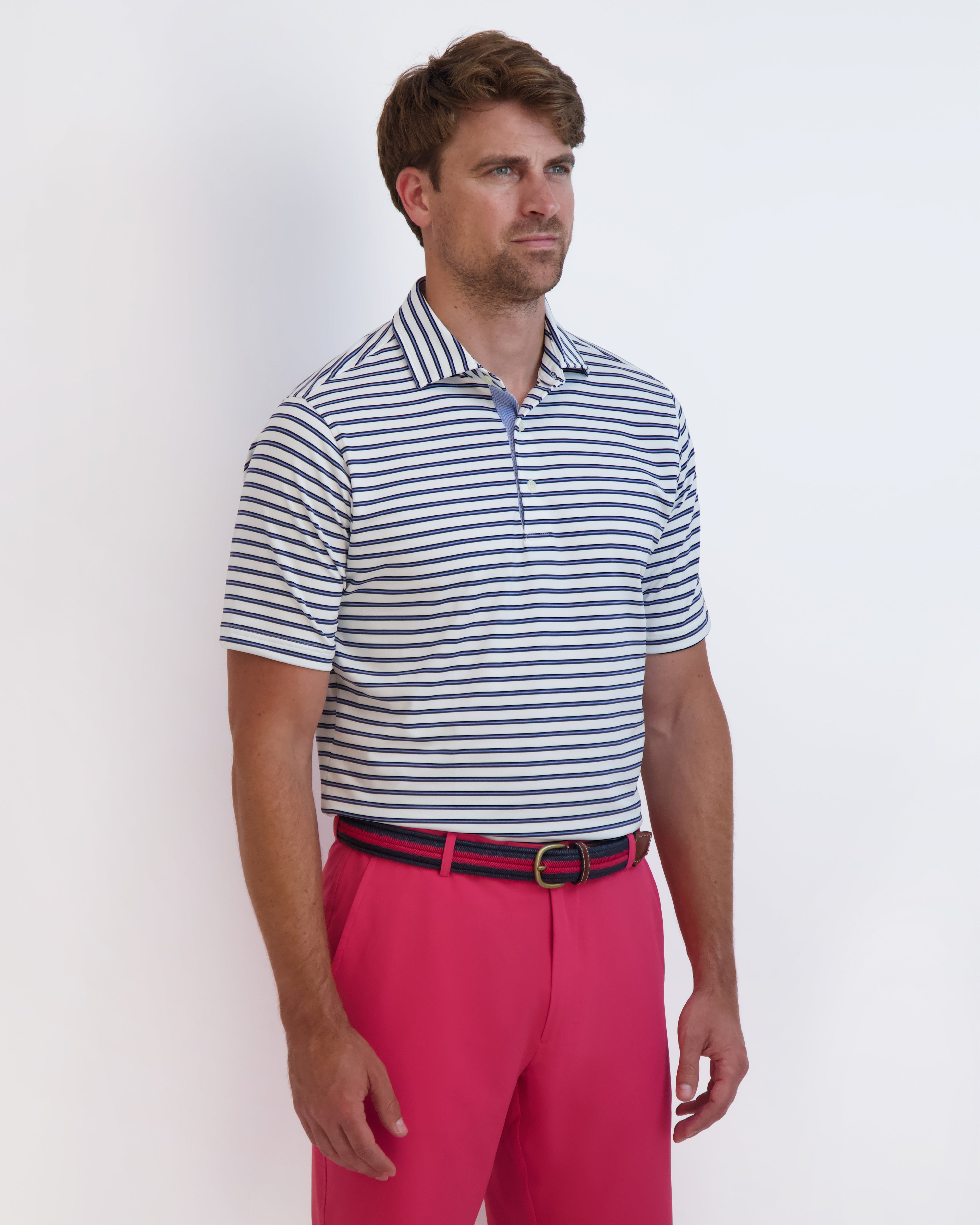 Harbour Stripe Nautical Themed T-Shirt - Classic Blue & White Striped Cotton Tee for Men & Women | Perfect for Beach Vacations, Sailing Trips & Casual Summer Outfits