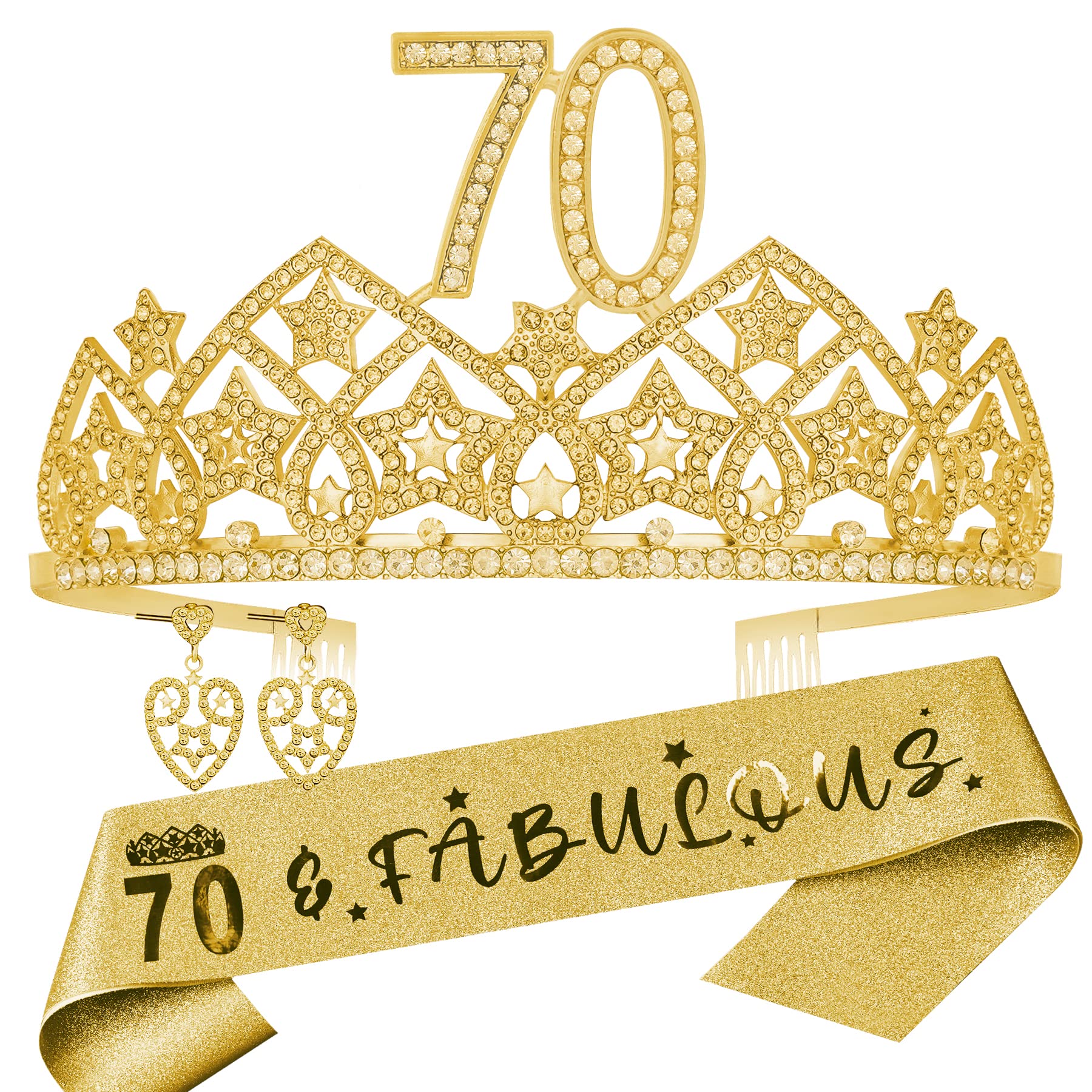 70th Birthday Party Decorations Set - Gold Crown, Tiara & Sash for Women - Happy 70th Birthday Gifts & Celebration Supplies - Perfect for Milestone Birthday Parties, Retirement Celebrations & Special Occasions