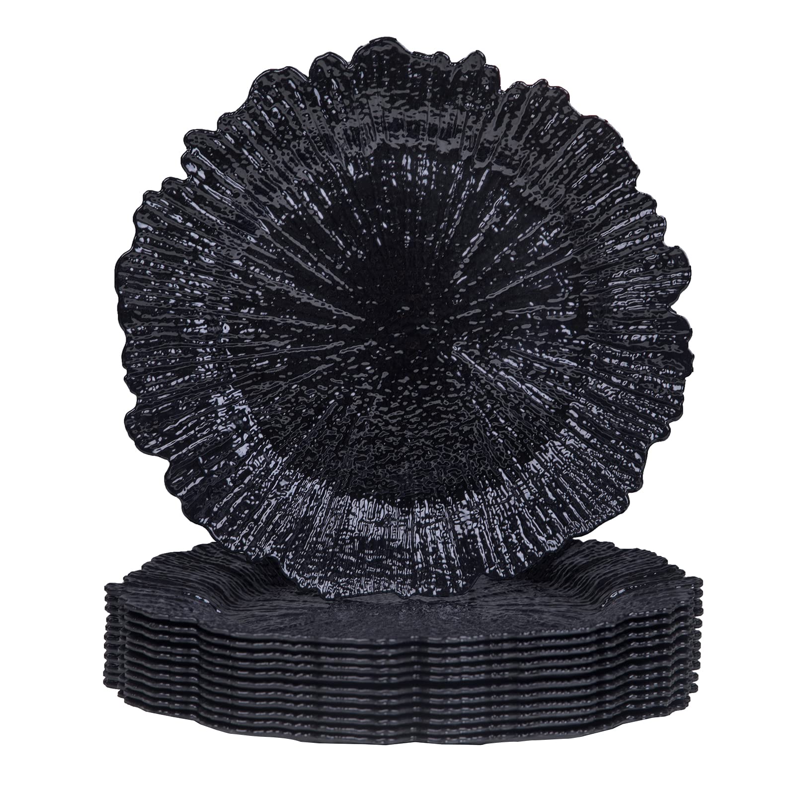 MAONAME Black Charger Plates Set of 12 - Elegant Plastic Decorative Dinner Plates for Table Setting | Perfect for Thanksgiving, Christmas & Holiday Dining Decor