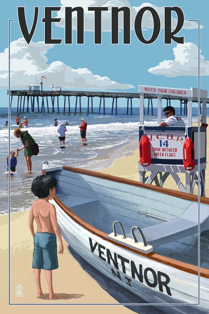 Ventnor New Jersey Lifeguard Stand - 16x24 Gallery Quality Metal Art Wall Decor for Beach House, Coastal Living Room & Office