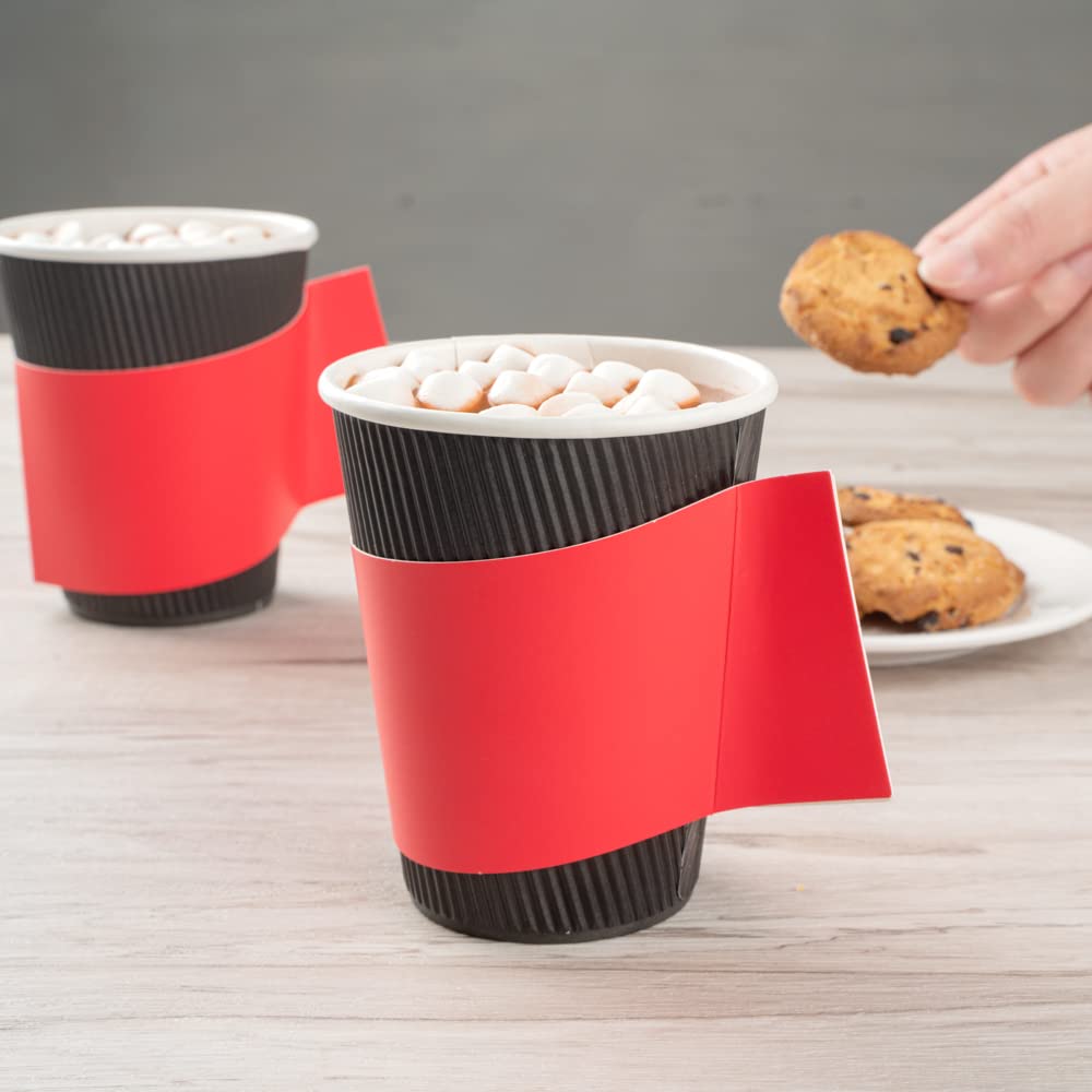 Restpresso Hot Coffee Sleeves with Handle - 1000 Disposable Cup Sleeves for 12, 16 & 20 oz Cups | Red Paper Cup Jackets for Coffee Shops, Cafes & Takeout (Cups Sold Separately) - Perfect for Baristas, Coffee Shops & Office Break Rooms