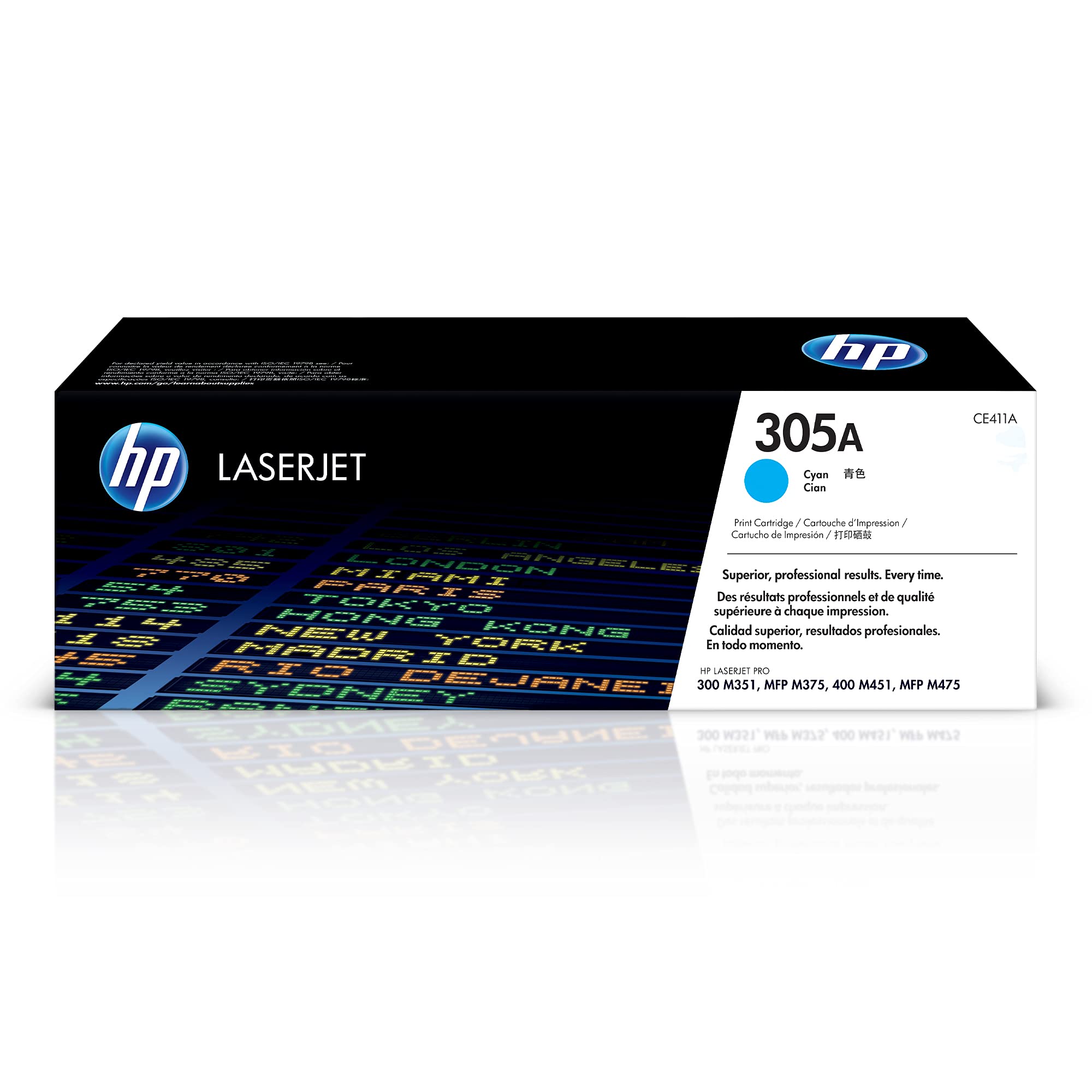Original HP 305A Cyan Toner Cartridge CE411A - Compatible with HP LaserJet Pro 300/400 Series (M351/M375/M451/M475) | High-Quality Printing for Office Documents, Reports & Presentations | Replacement Ink for Professional Laser Printers