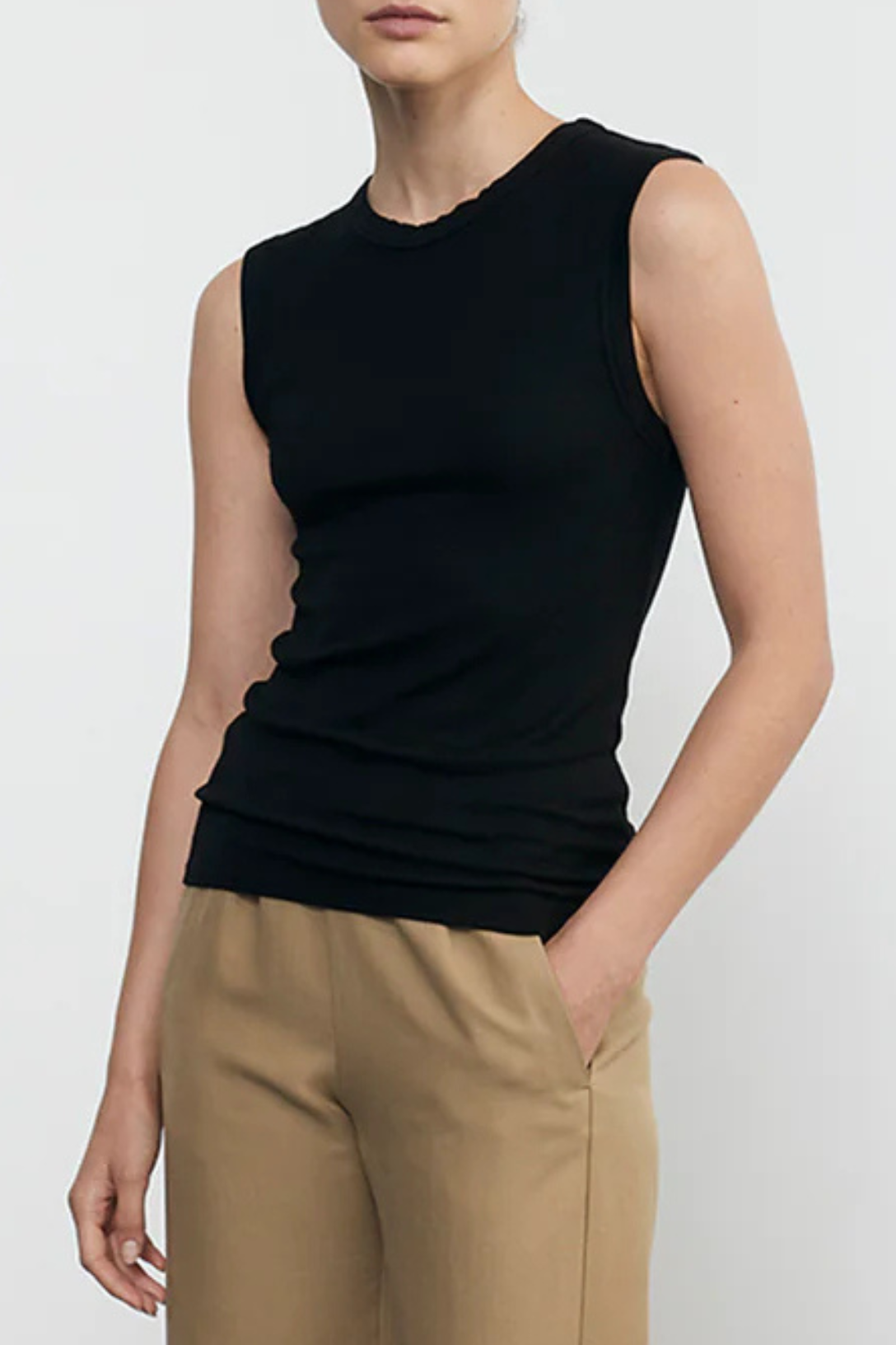 Silk Ribbed Sleeveless Tank Top for Women - Black | Elegant Summer Layering Piece for Casual Outfits & Evening Wear