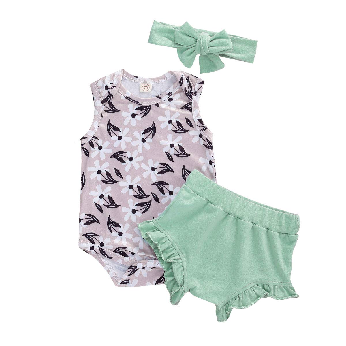 Newborn Baby Girl Romper Set - 3Pcs Sleeveless Floral Printed Outfit with Shorts & Headband | Infant Toddler Summer Clothes for Photoshoot, Party & Daily Wear