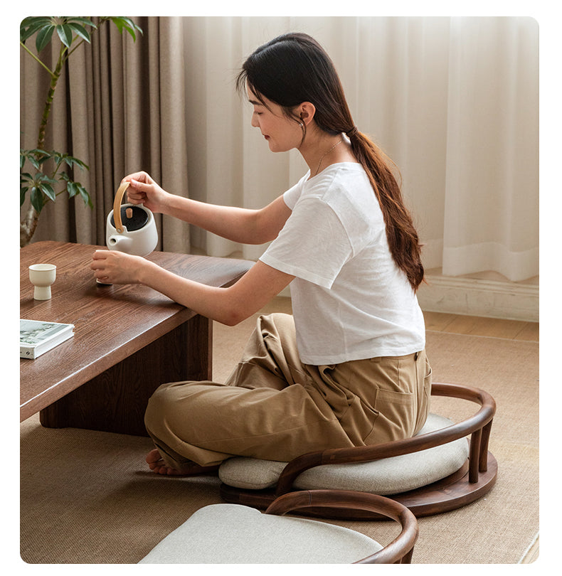 Premium Black Walnut & Ash Solid Wood Meditation Chair - Ergonomic Tatami Style with Soft Backrest for Yoga, Zen Sitting, and Home Relaxation