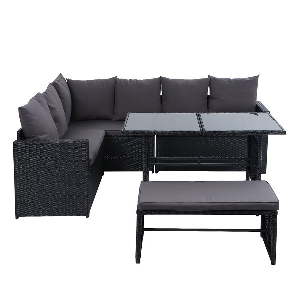 8-Piece Black Wicker Outdoor Patio Furniture Set - Durable Rattan Lounge Seating for Garden, Poolside, and Backyard Relaxation