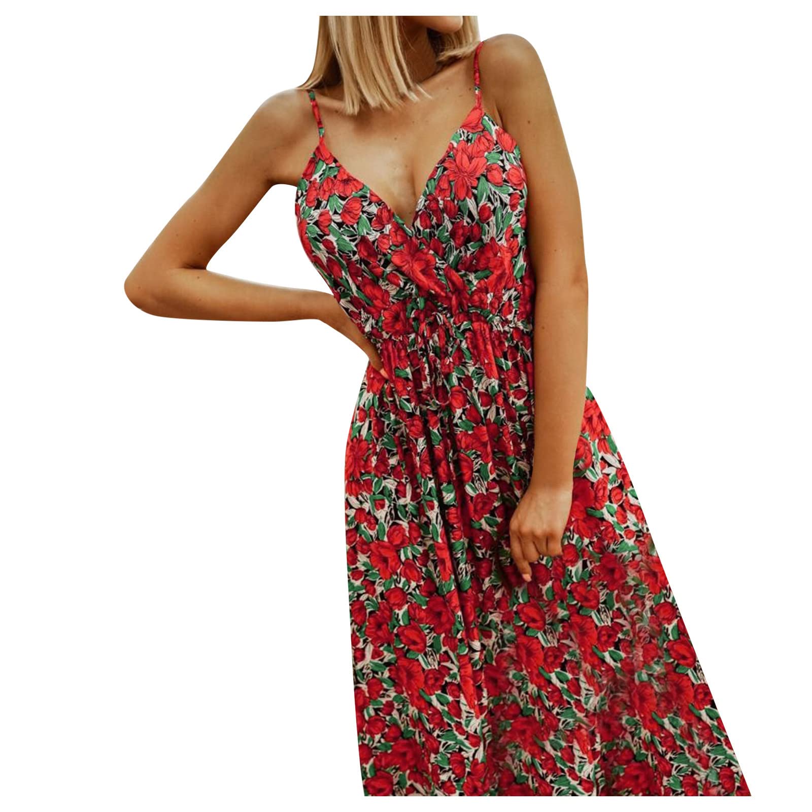 Women's Casual Floral Boho Dress - V Neck Sleeveless Ruffled Summer Dress for Beach, Graduation & Outdoor Events | Lightweight Flowy Babydoll Style