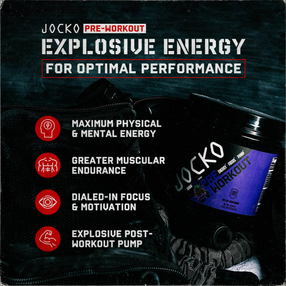 JOCKO Pre Workout Powder - Energy & Endurance Booster for Gym, Running & Fitness | Natural Performance Enhancer for Men & Women