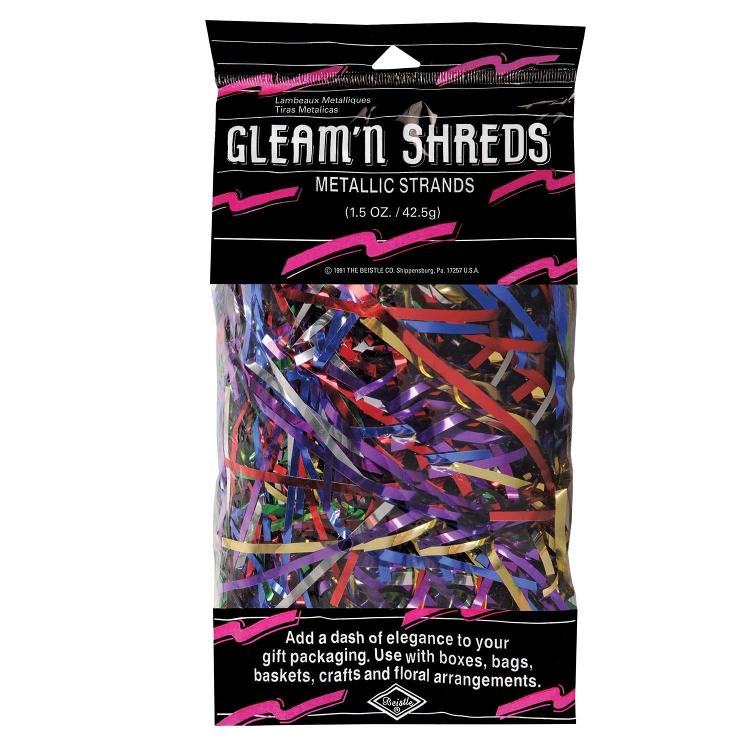 12 Pack Beistle Gleam 'N Party Shreds Metallic Strands - Multi Color Confetti (1.5 Oz per Pack) for Birthday Decorations, Wedding Centerpieces & Holiday Party Supplies