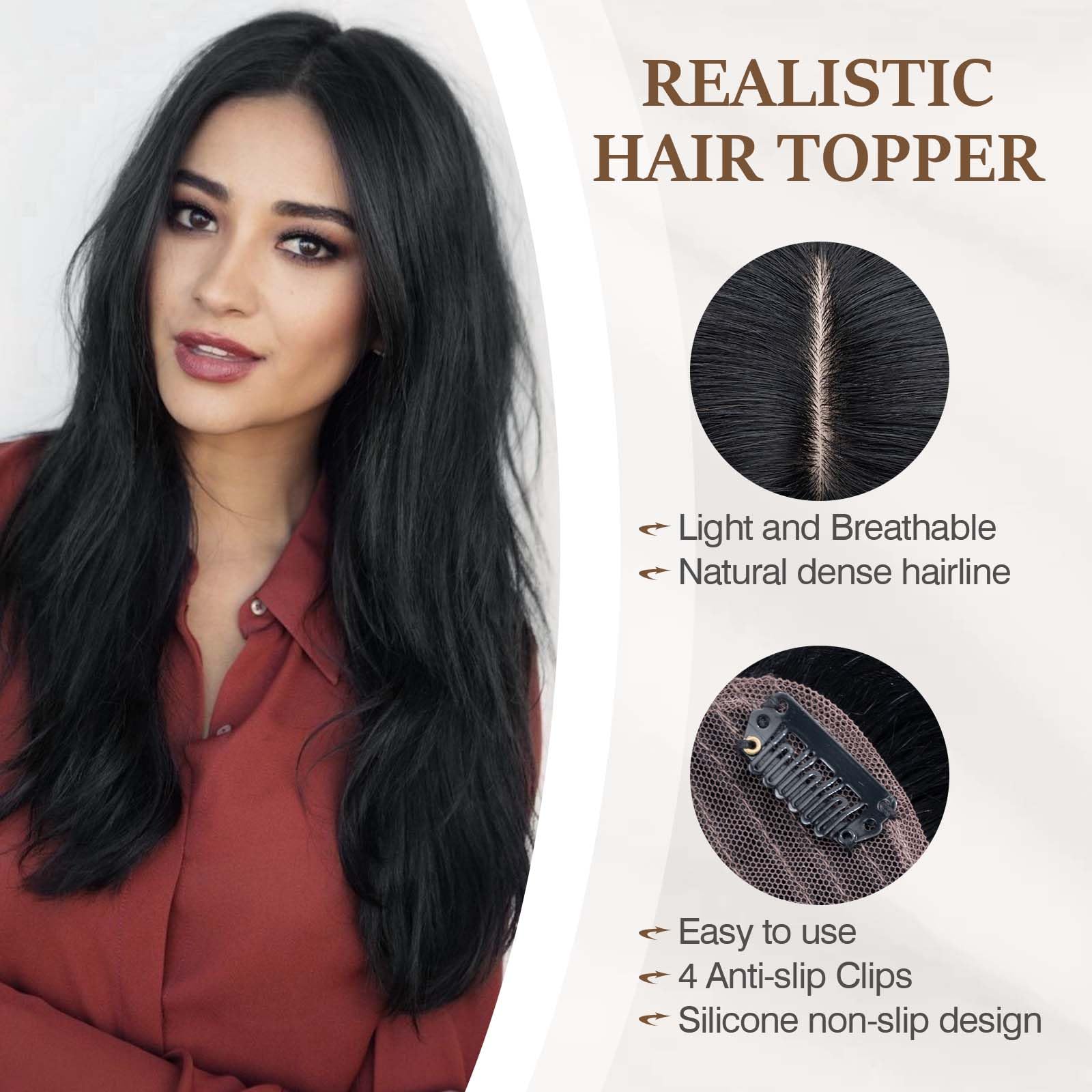 100% Human Hair Toppers for Women - Remy Clip-In Hair Topper with Silk Base for Thinning Hair, 14 Inch Jet Black (#1) | Perfect for Daily Wear, Special Occasions & Hair Volume Enhancement
