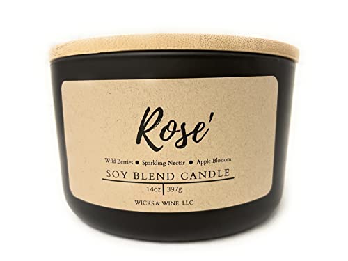 Wicks & Wine Scented Candle - Romantic Rose Fragrance for Home Decor, Relaxation & Gift Giving